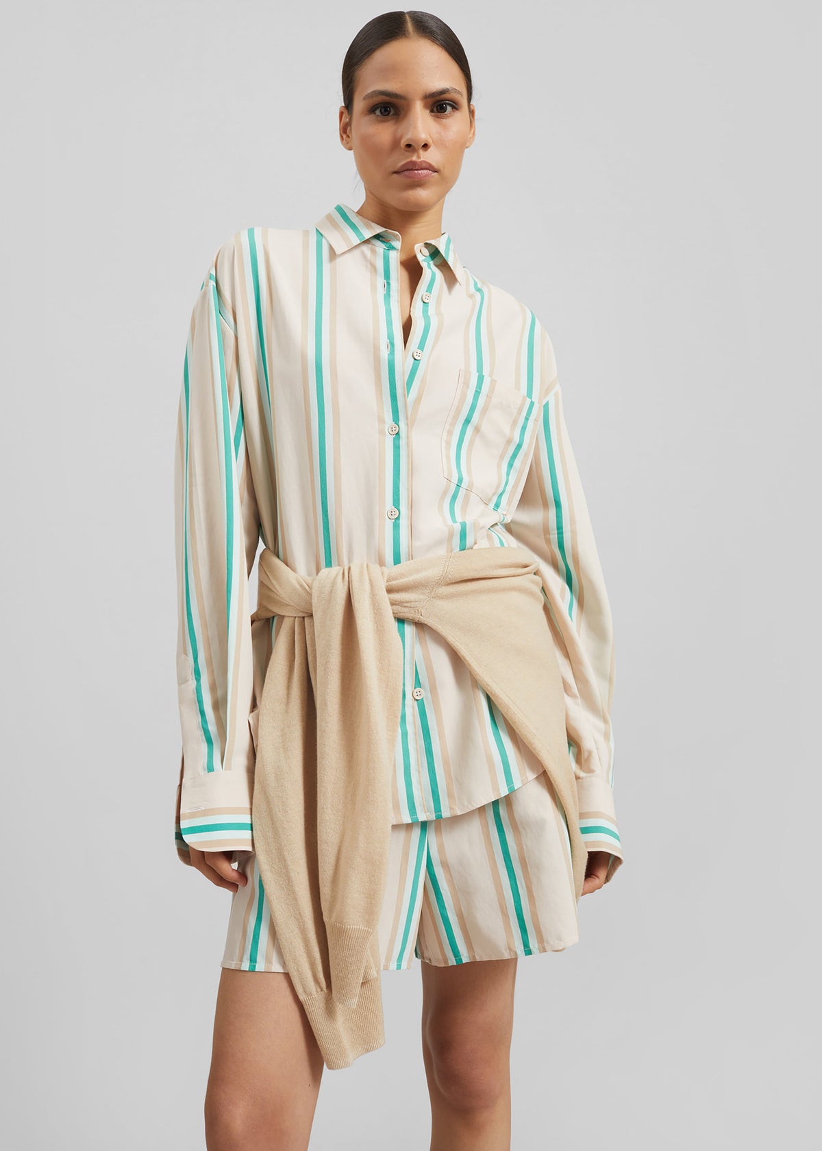 Peri Fluid Shirt - Beige Multi Stripe – view 4 of 9