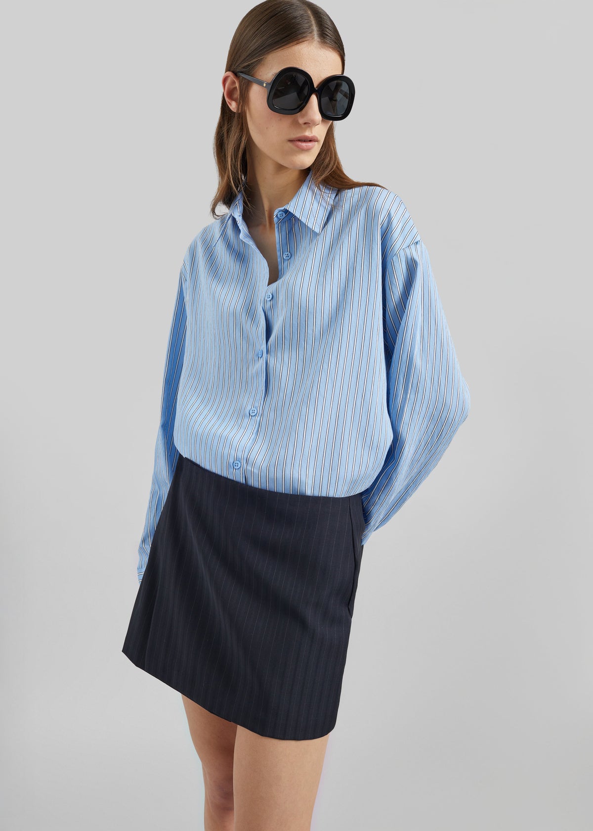 Peri Fluid Shirt - Blue/White Stripe – view 2 of 9