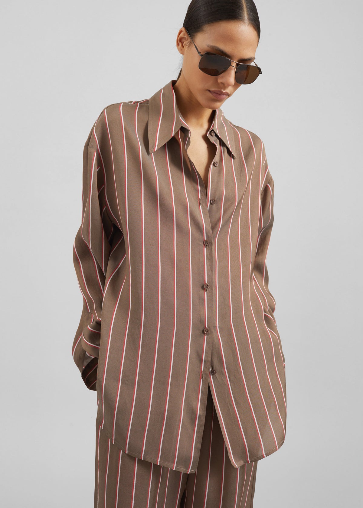 Peri Fluid Shirt - Brown Multi Stripe – view 6 of 9