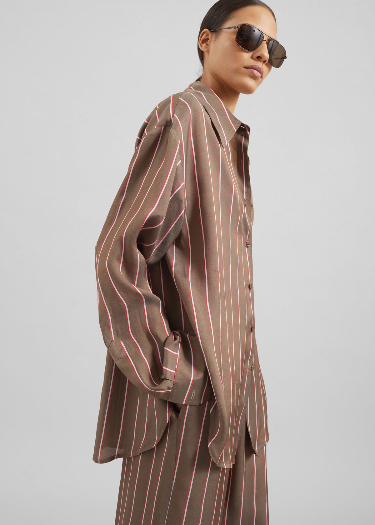 Peri Fluid Shirt - Brown Multi Stripe – view 1 of 9