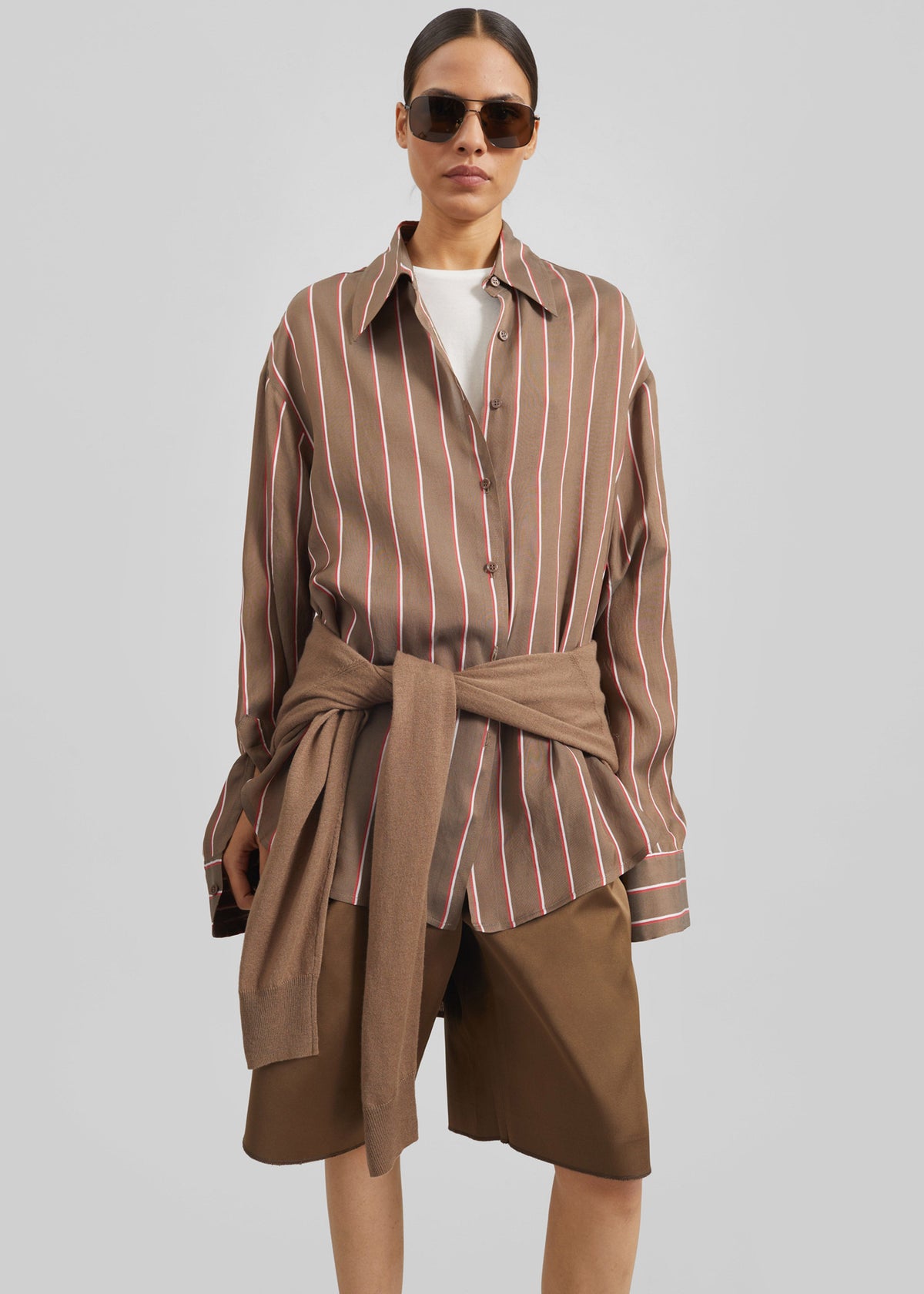Peri Fluid Shirt - Brown Multi Stripe – view 7 of 9