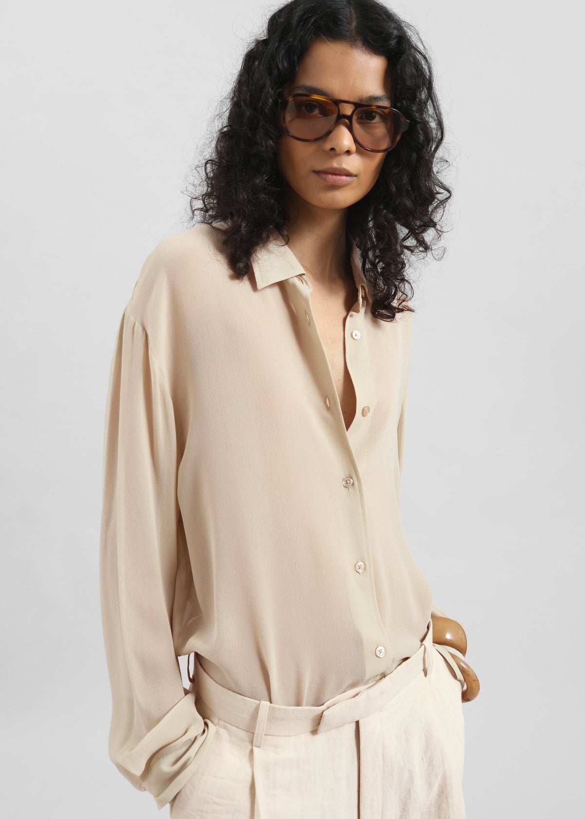Peri Silk Georgette Shirt - Beige – view 1 of 11