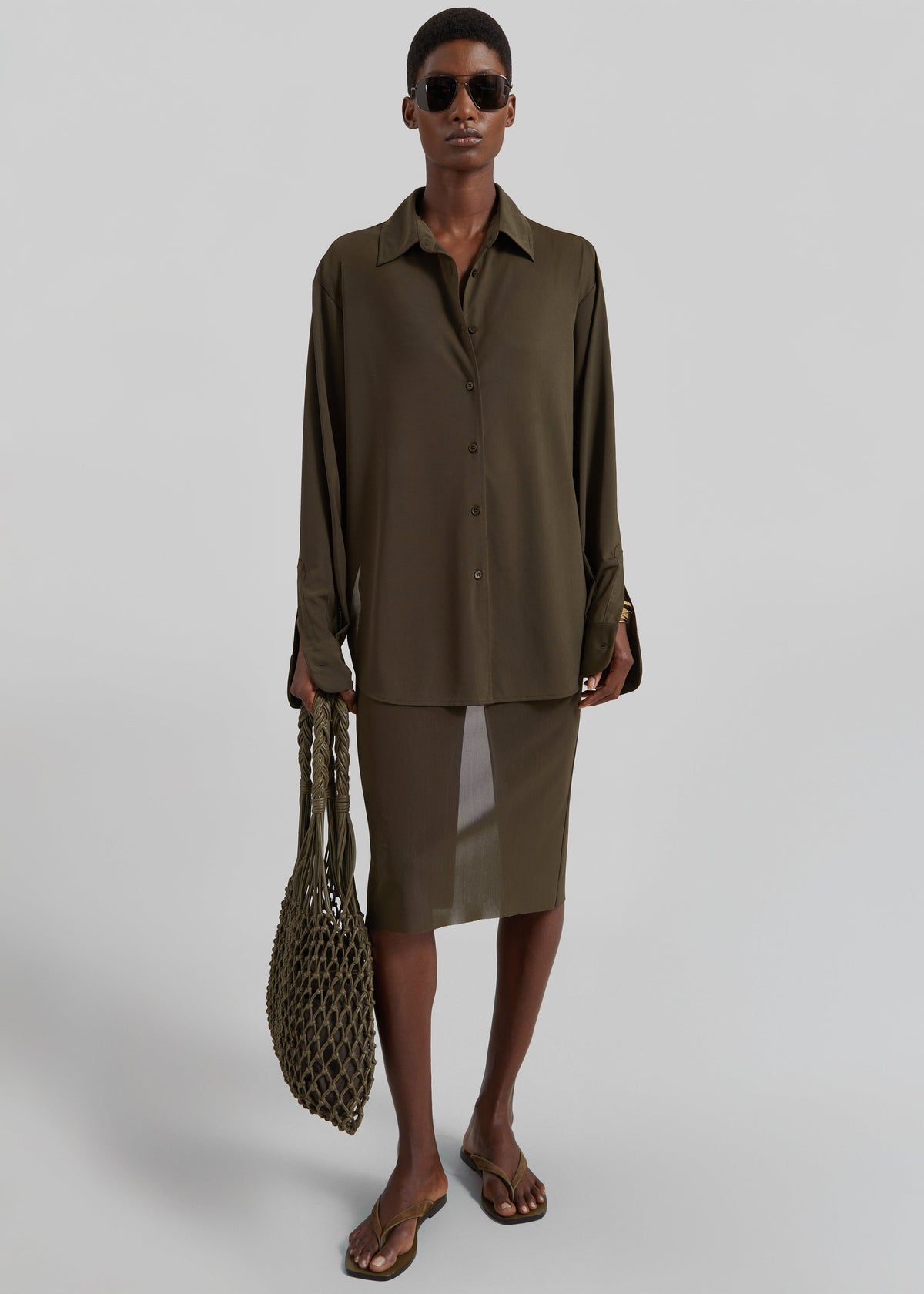 Peri Mesh Fluid Shirt - Khaki – view 1 of 8