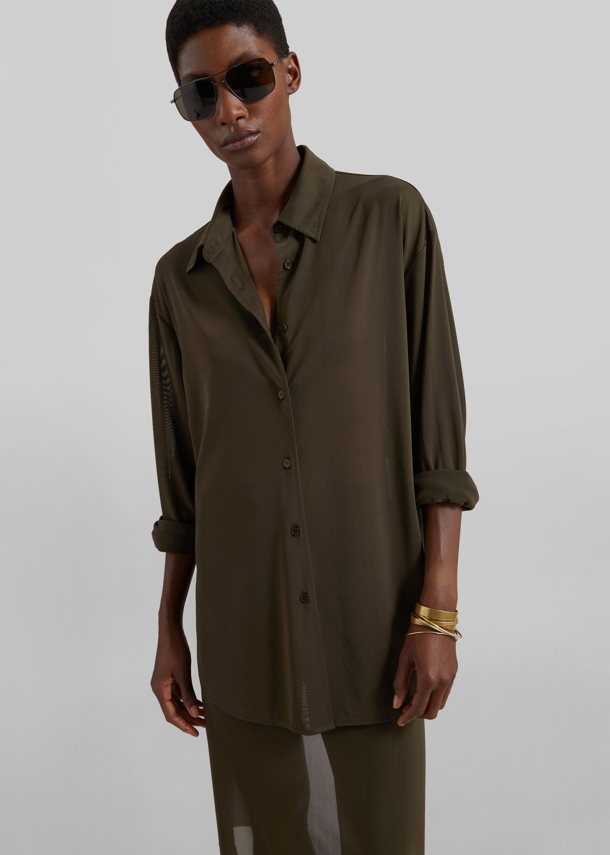 Peri Mesh Fluid Shirt - Khaki – view 2 of 8