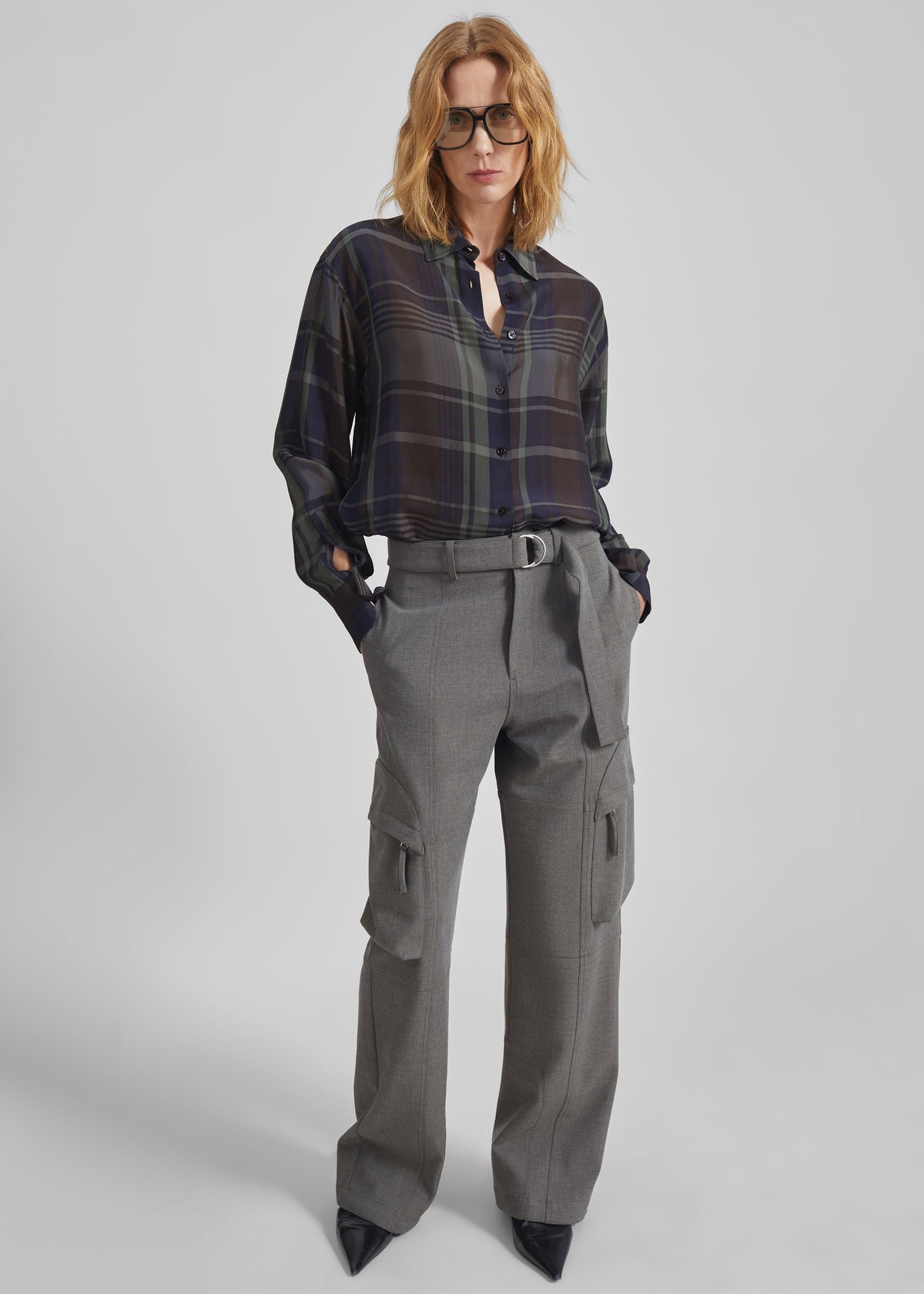 Peri Sheer Fluid Shirt - Navy Tartan – view 5 of 8