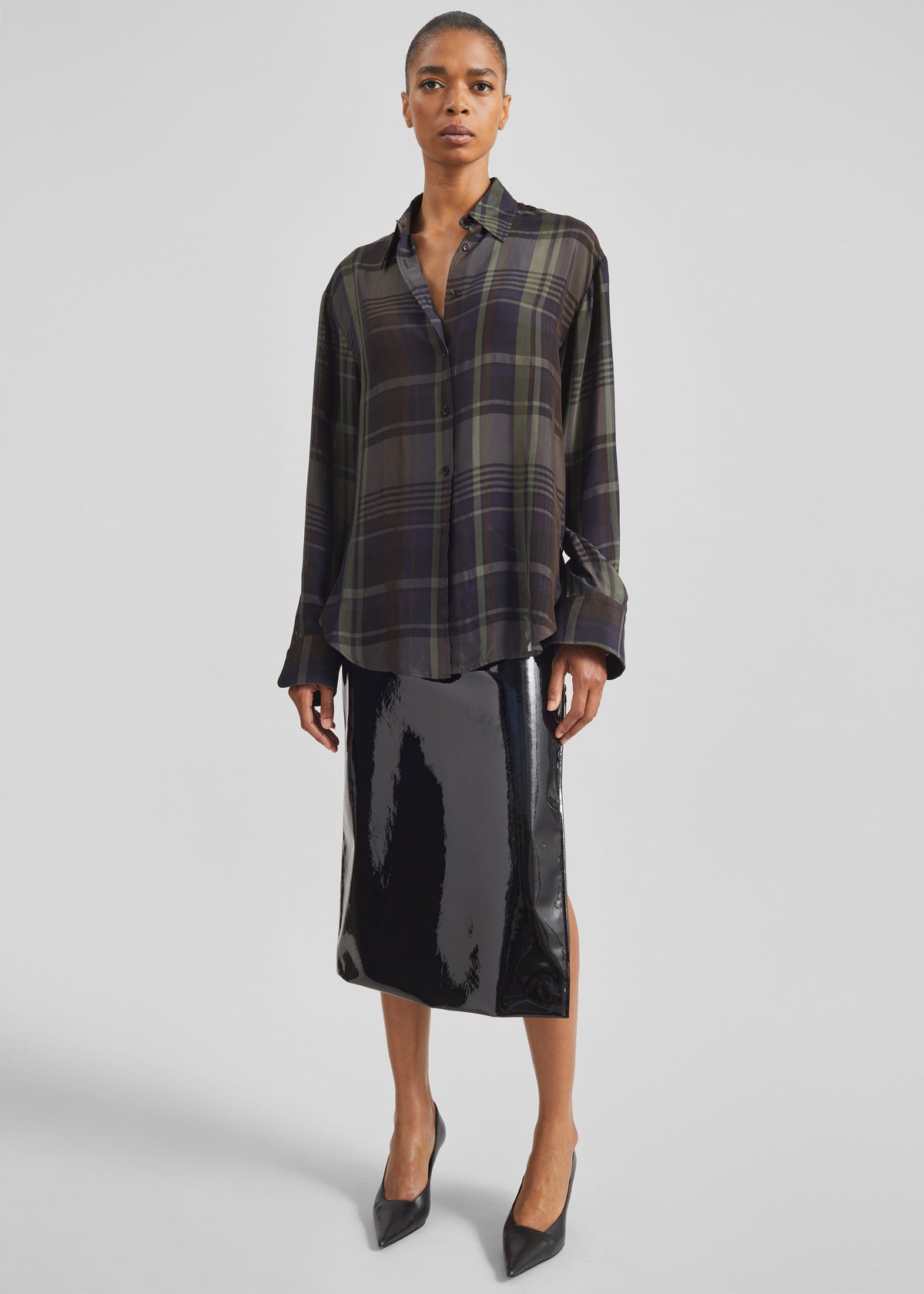 Peri Sheer Fluid Shirt - Navy Tartan – view 3 of 8