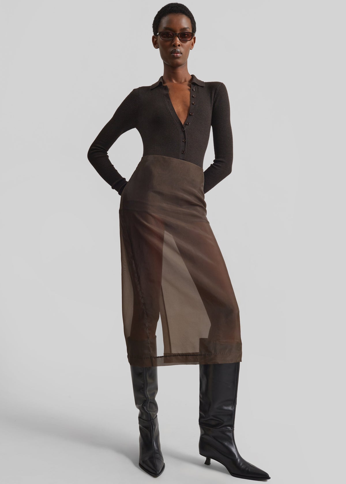 Peri Sheer Midi Skirt - Brown – view 2 of 11