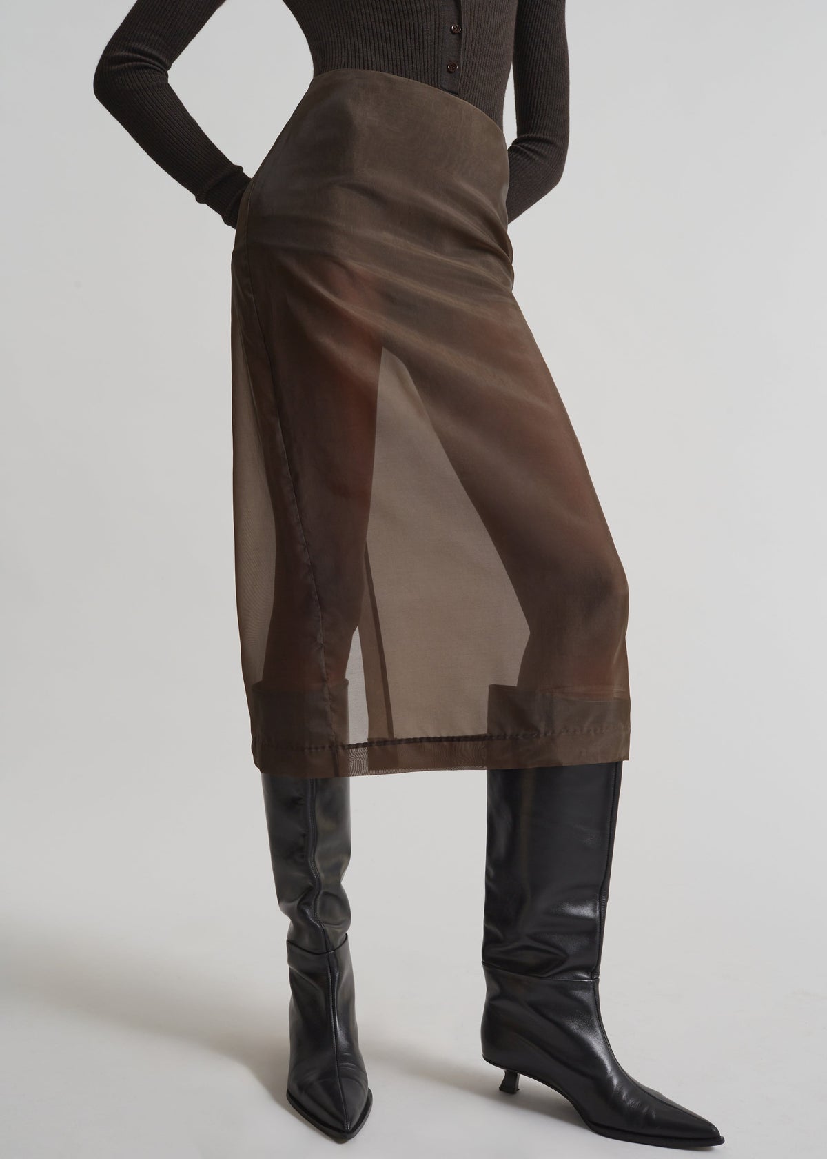 Peri Sheer Midi Skirt - Brown – view 1 of 11