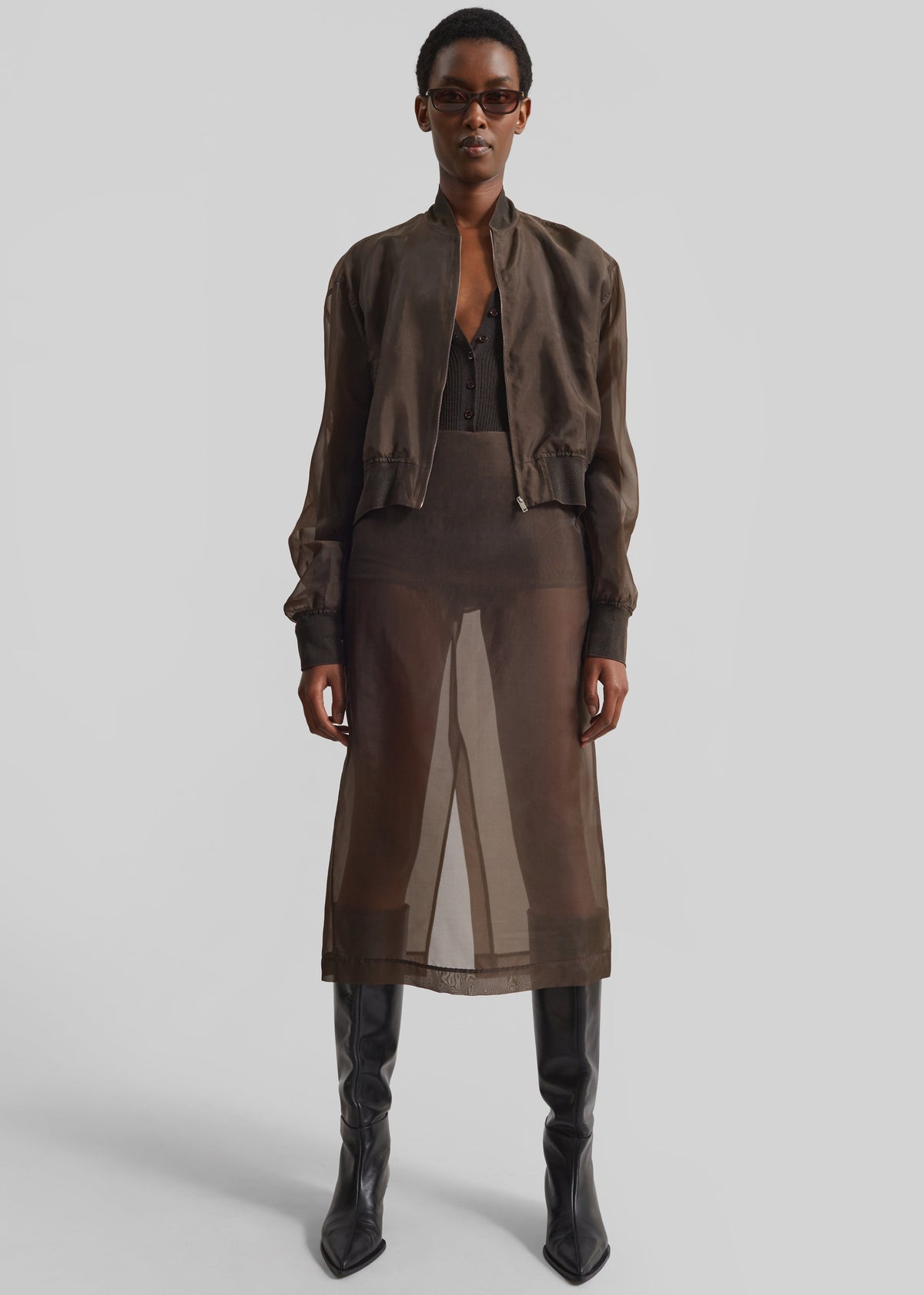Peri Sheer Midi Skirt - Brown – view 5 of 11