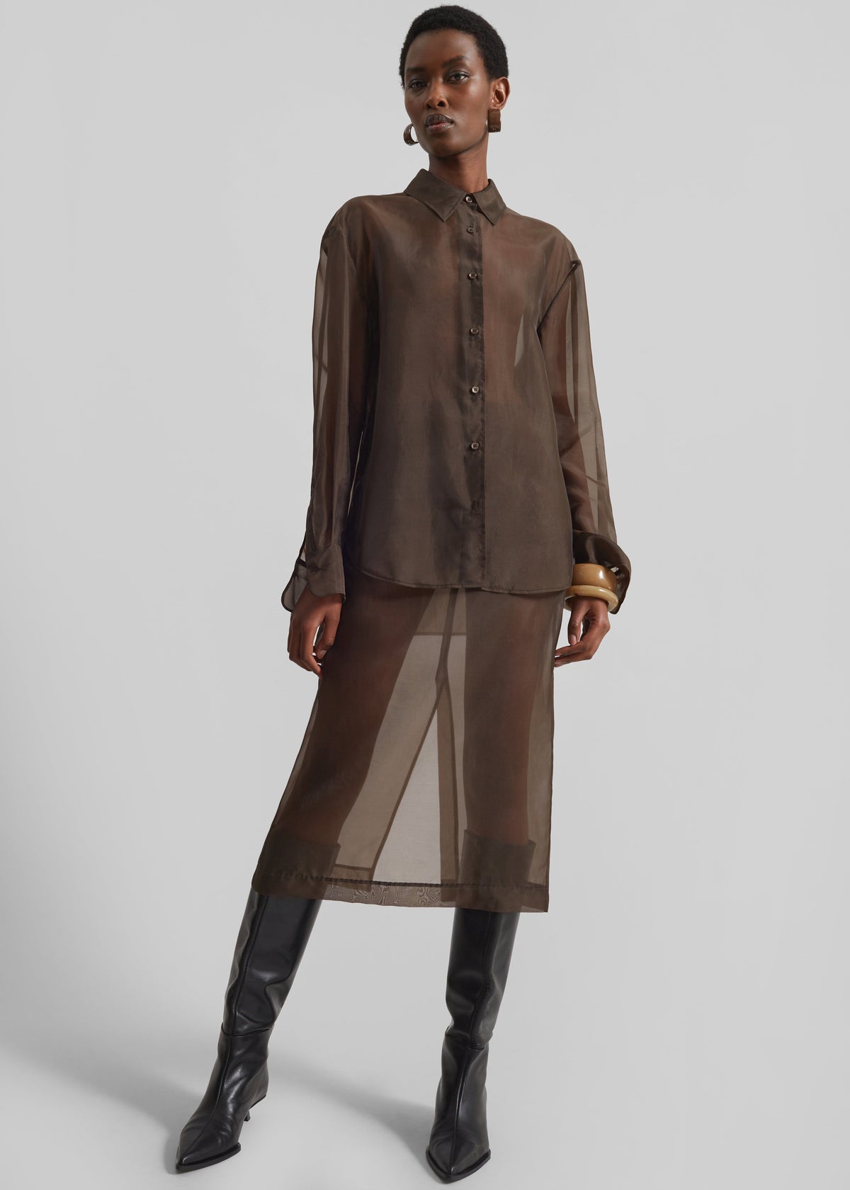 Peri Sheer Shirt - Brown – view 4 of 13