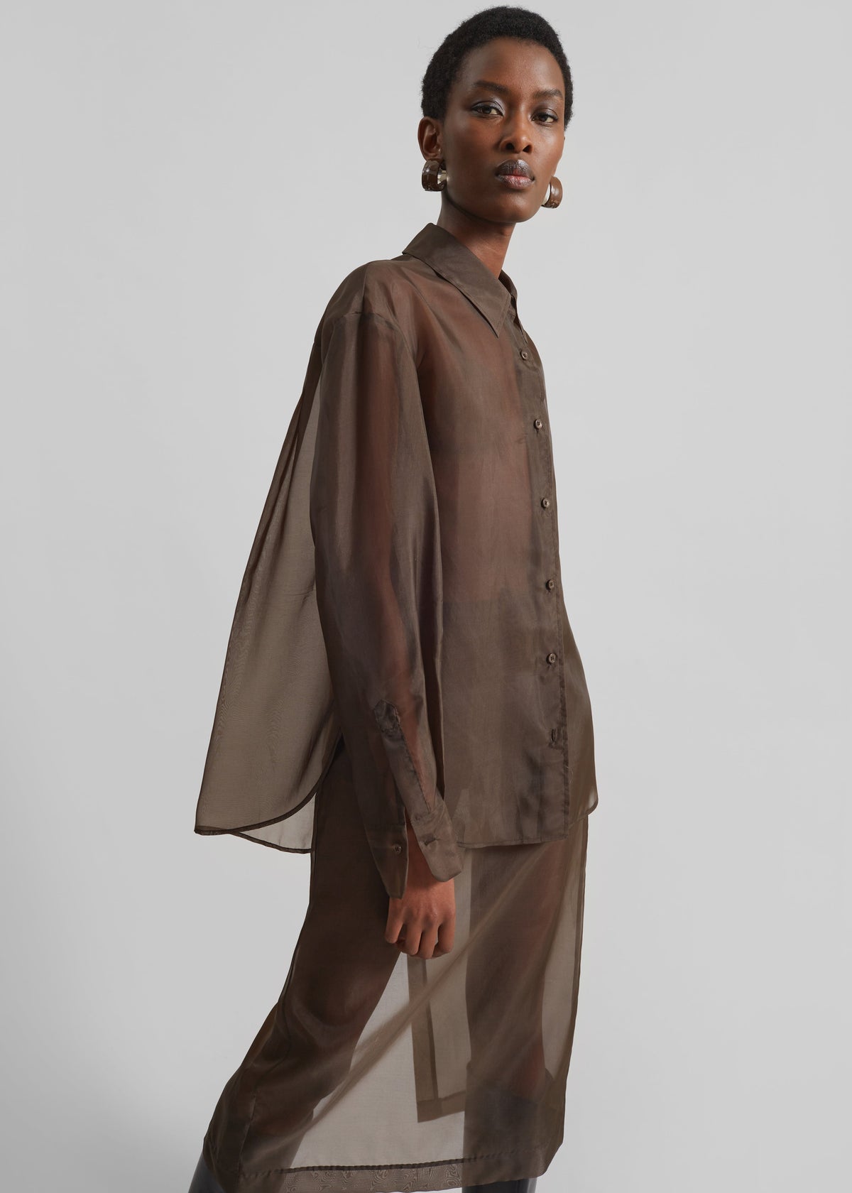 Peri Sheer Shirt - Brown – view 1 of 13