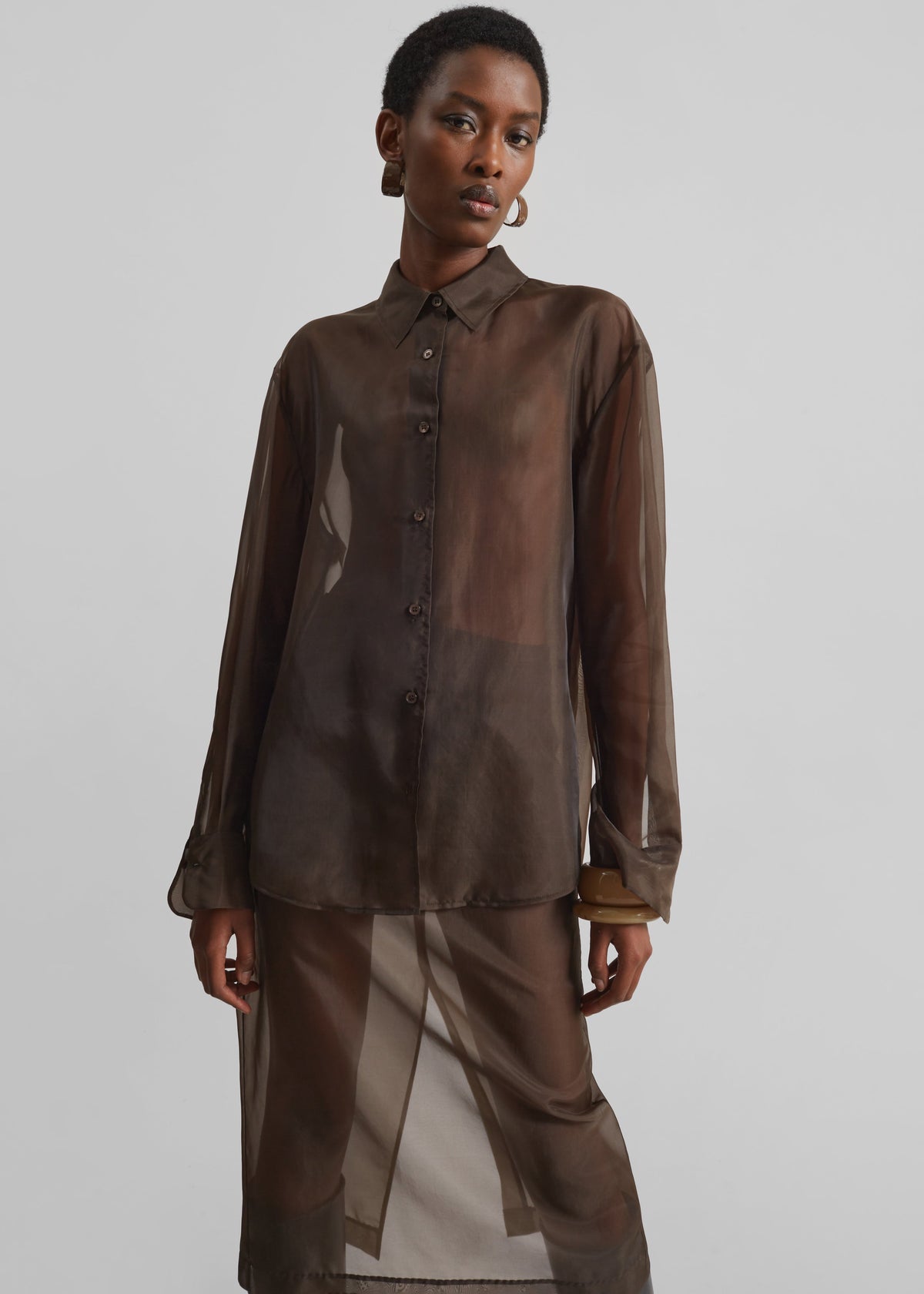 Peri Sheer Shirt - Brown – view 8 of 13