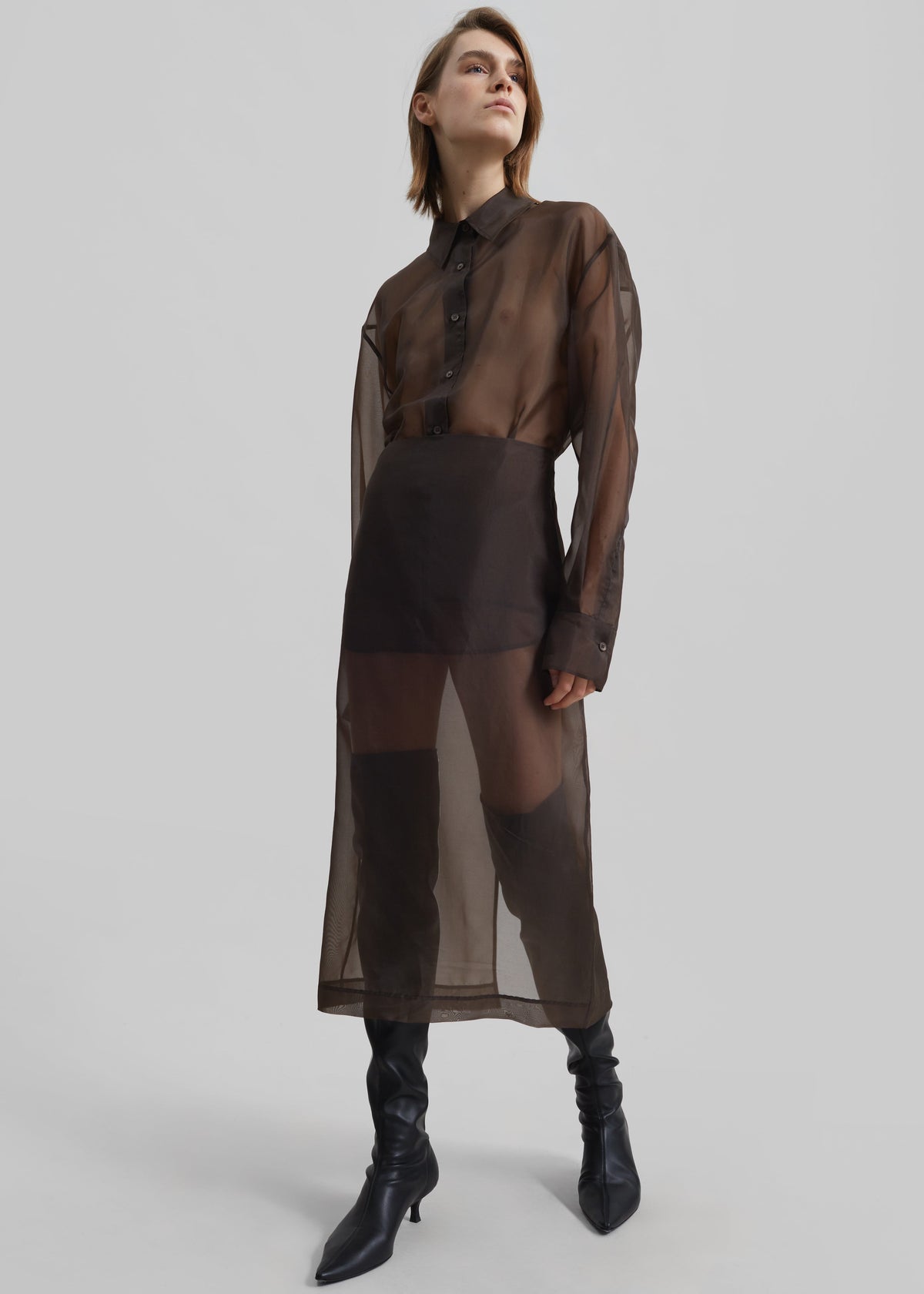 Peri Sheer Midi Skirt - Brown – view 6 of 11