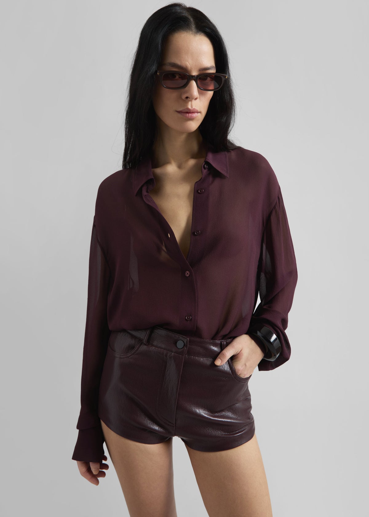 Peri Georgette Shirt - Burgundy – view 6 of 10
