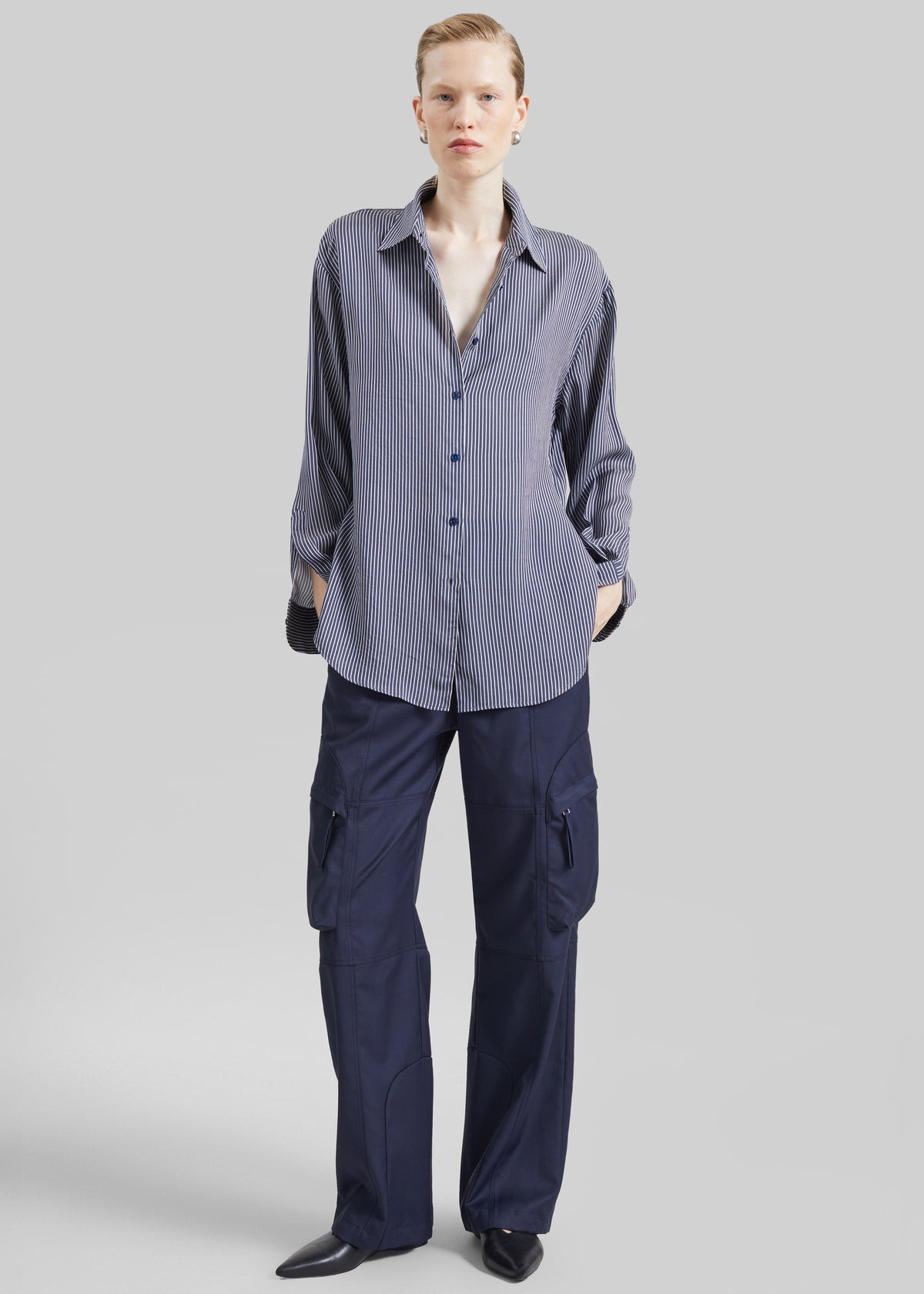 Peri Silk Shirt - Navy/White Stripe – view 4 of 8