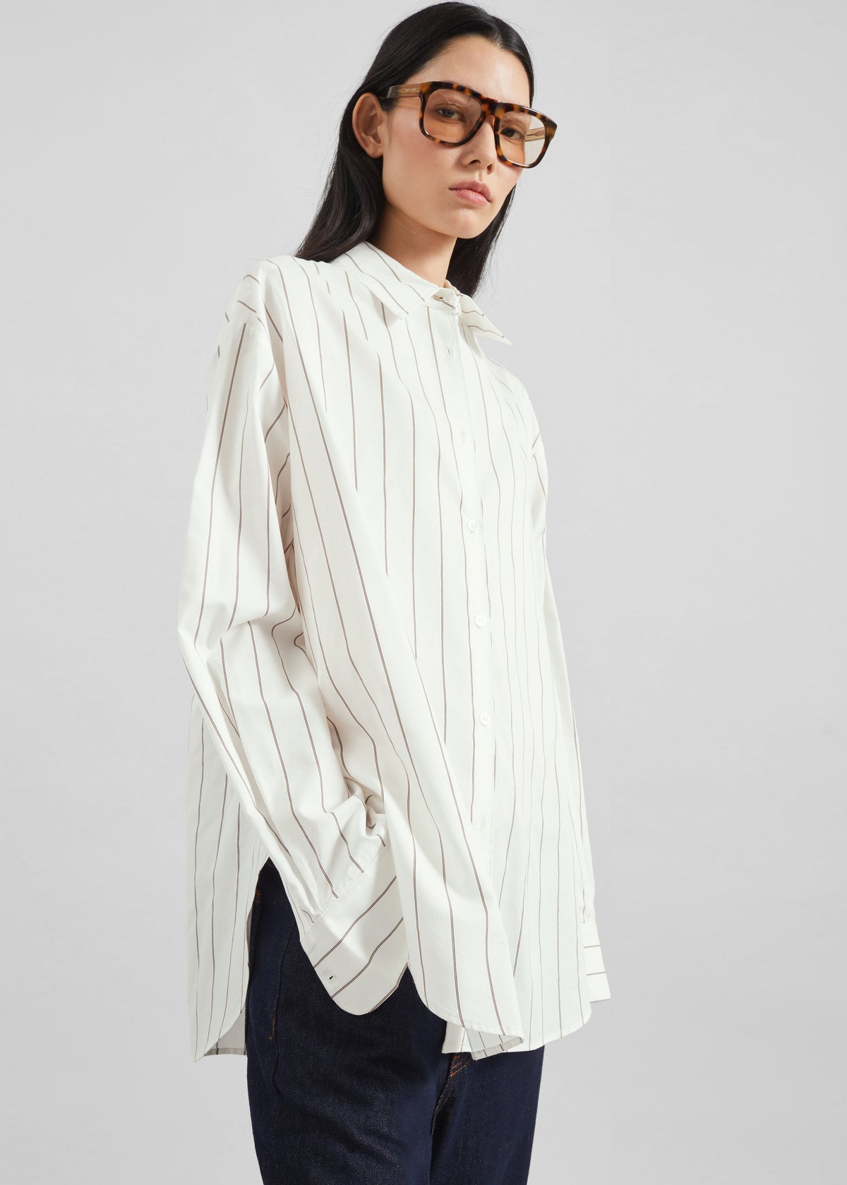 Peri Striped Cotton Shirt - White/Brown Stripe – view 4 of 11