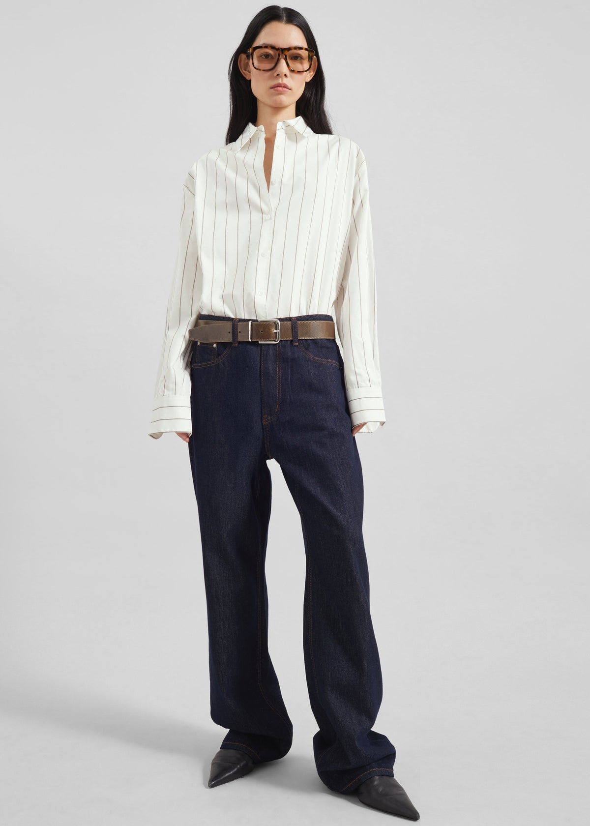 Peri Striped Cotton Shirt - White/Brown Stripe – view 2 of 11