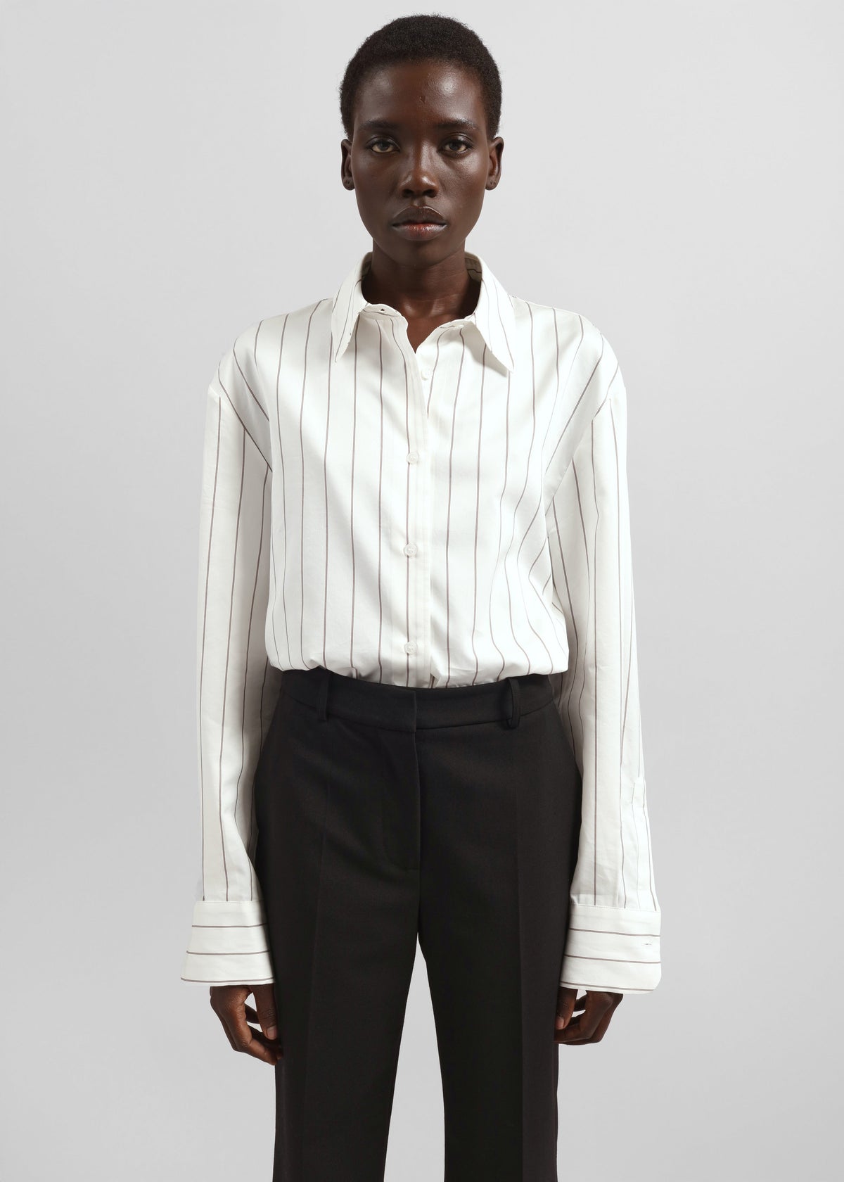 Peri Striped Cotton Shirt - White/Brown Stripe – view 8 of 11
