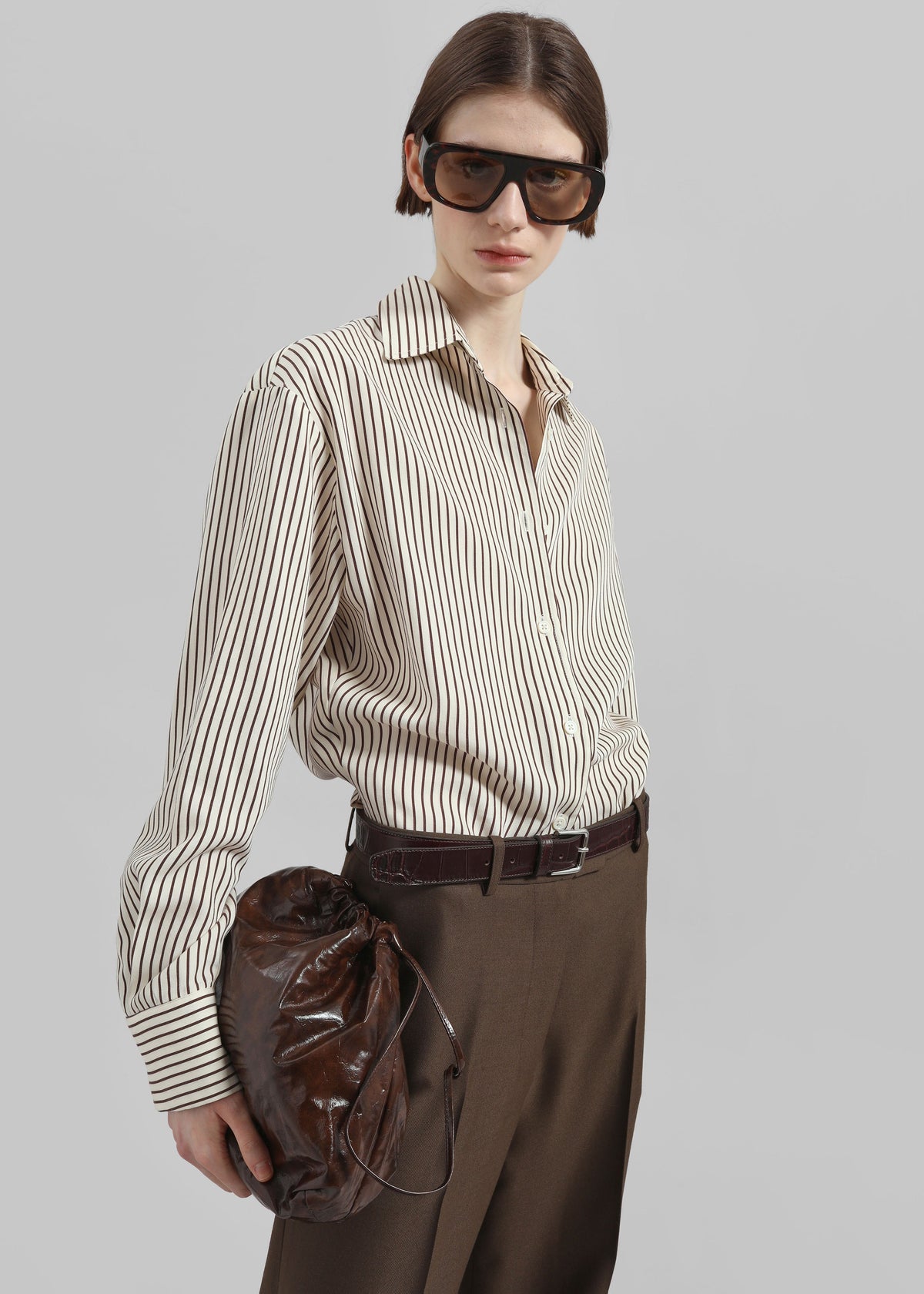 Peri Striped Fluid Shirt - Beige/Brown – view 4 of 8