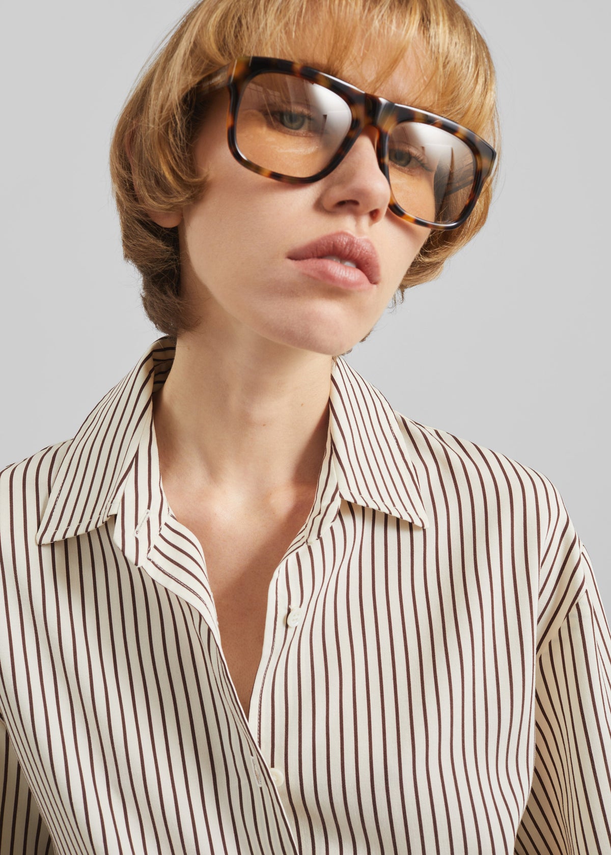 Peri Striped Fluid Shirt - Beige/Brown – view 1 of 8