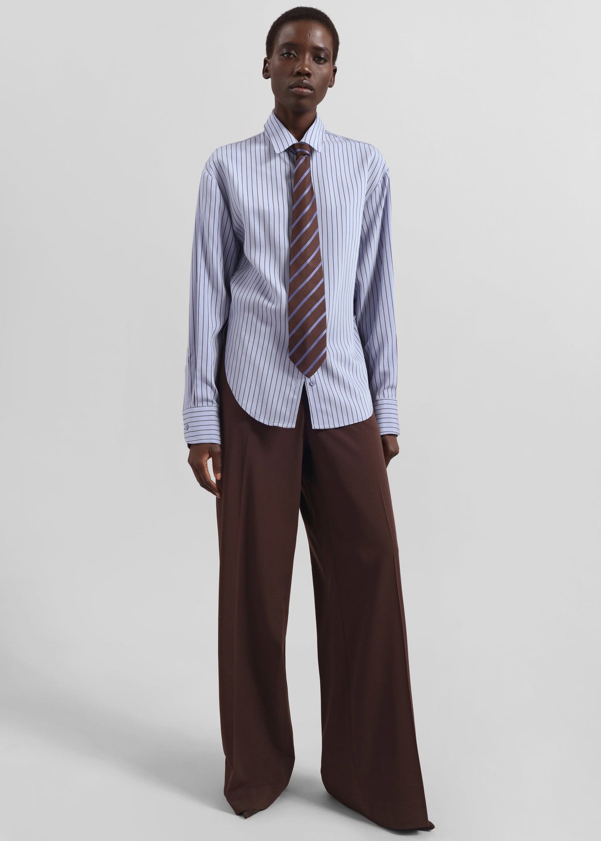 Peri Striped Fluid Shirt - Blue/Brown – view 2 of 8
