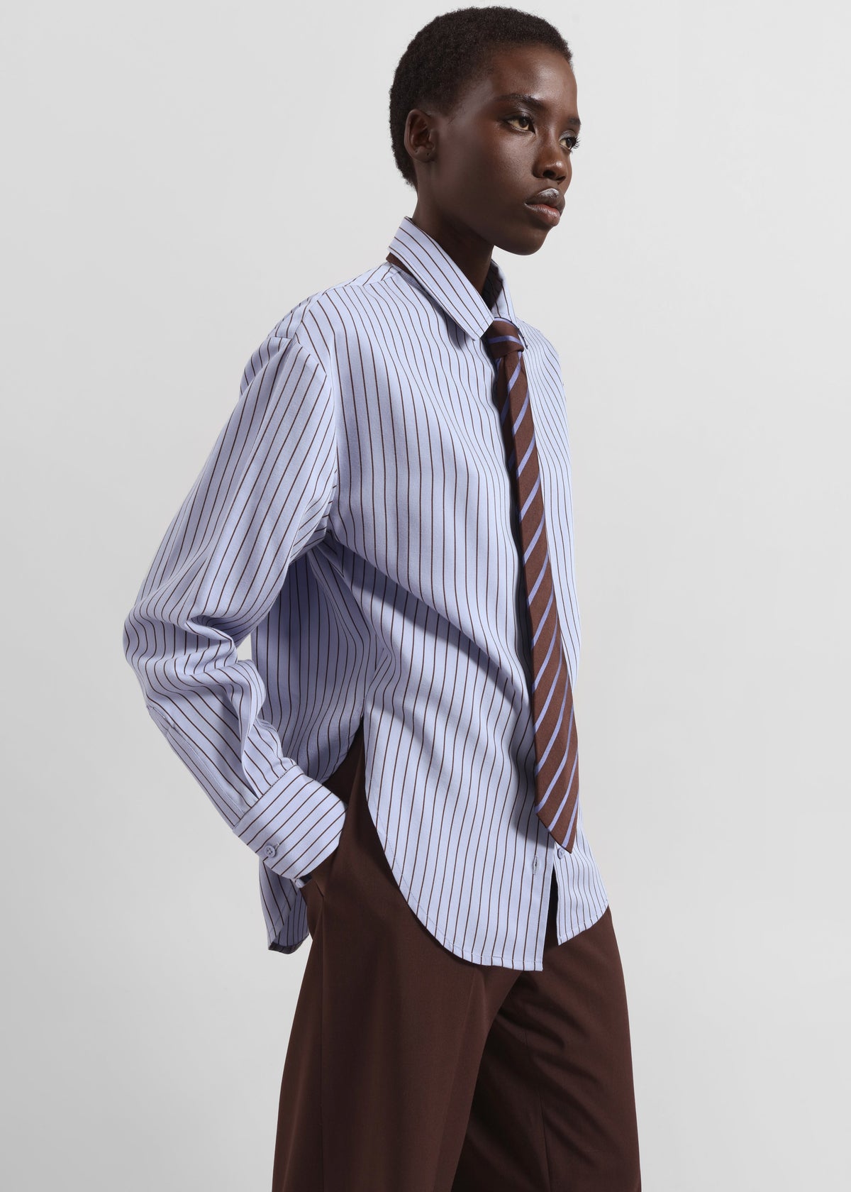 Peri Striped Fluid Shirt - Blue/Brown – view 3 of 8