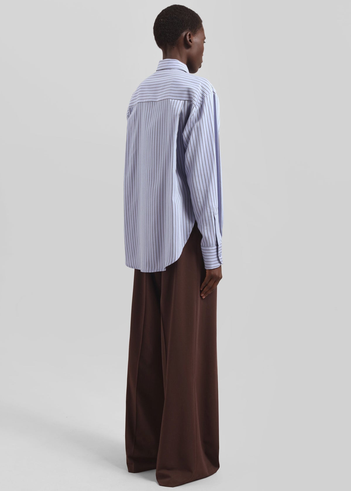 Peri Striped Fluid Shirt - Blue/Brown – view 7 of 8