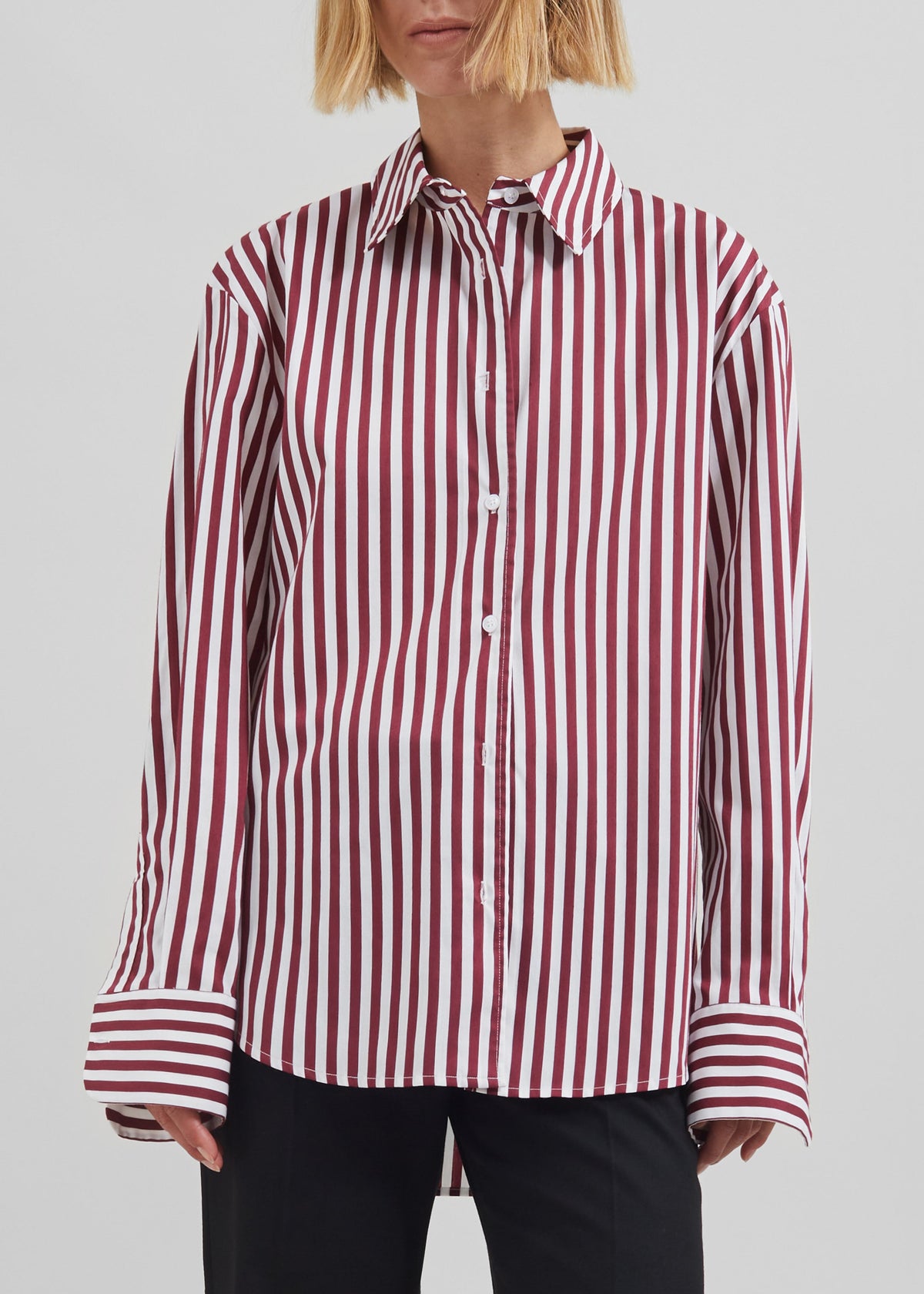 Peri Striped Poplin Shirt - Burgundy/White – view 7 of 14