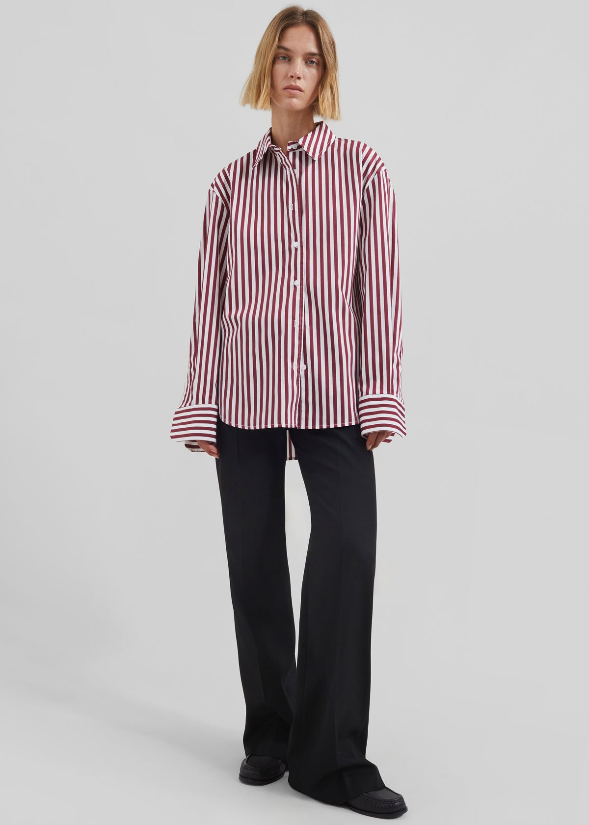Peri Striped Poplin Shirt - Burgundy/White – view 11 of 14