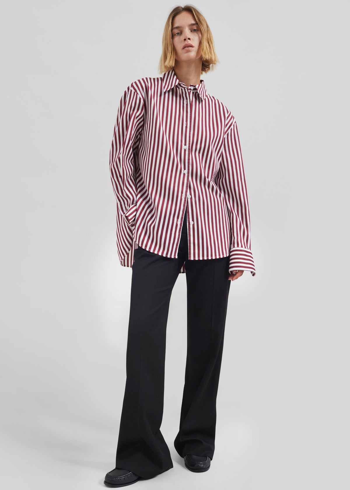 Peri Striped Poplin Shirt - Burgundy/White – view 1 of 14