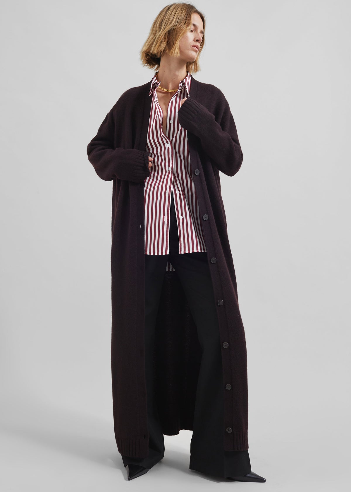 Peri Striped Poplin Shirt - Burgundy/White – view 12 of 14