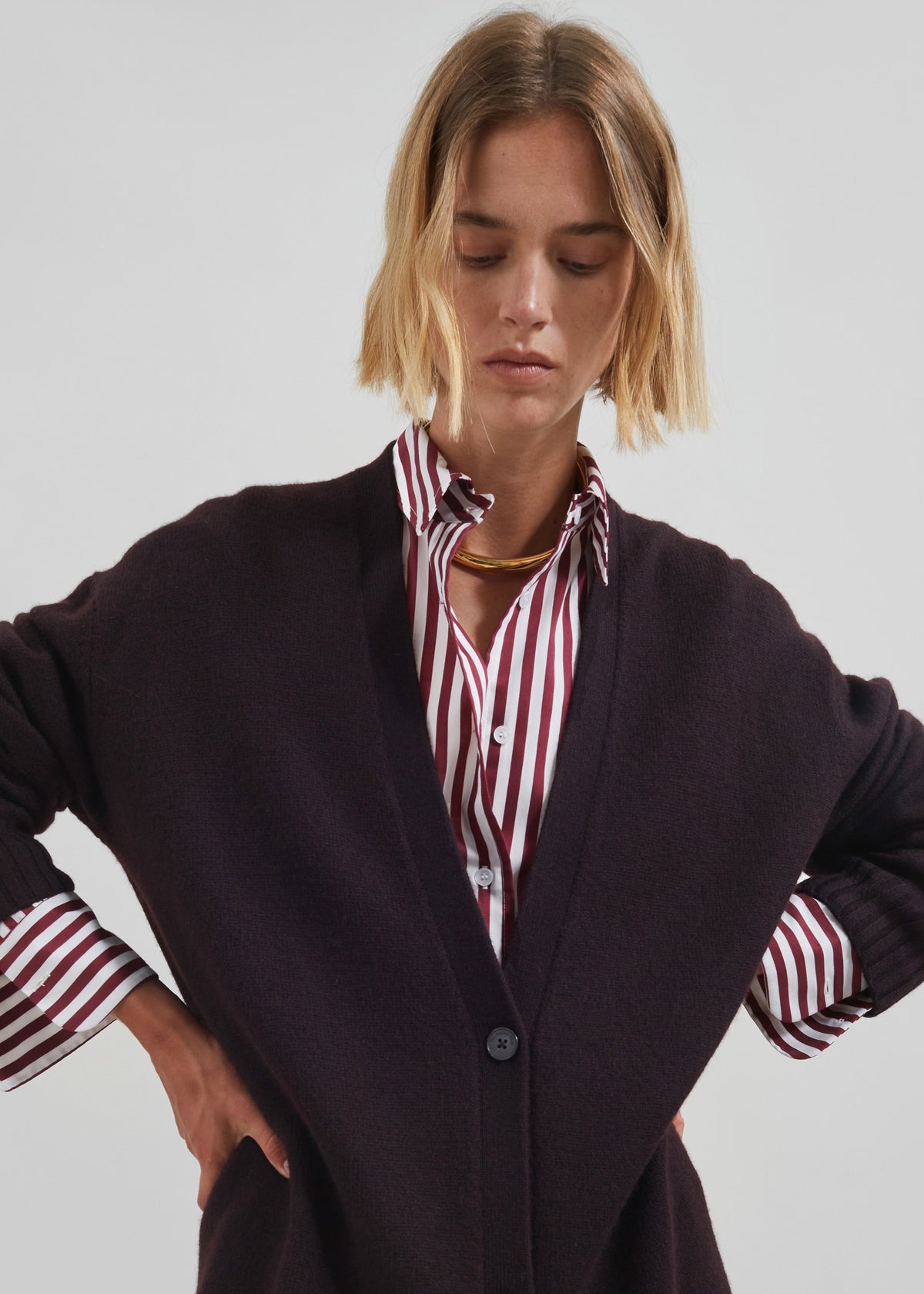Peri Striped Poplin Shirt - Burgundy/White – view 4 of 14