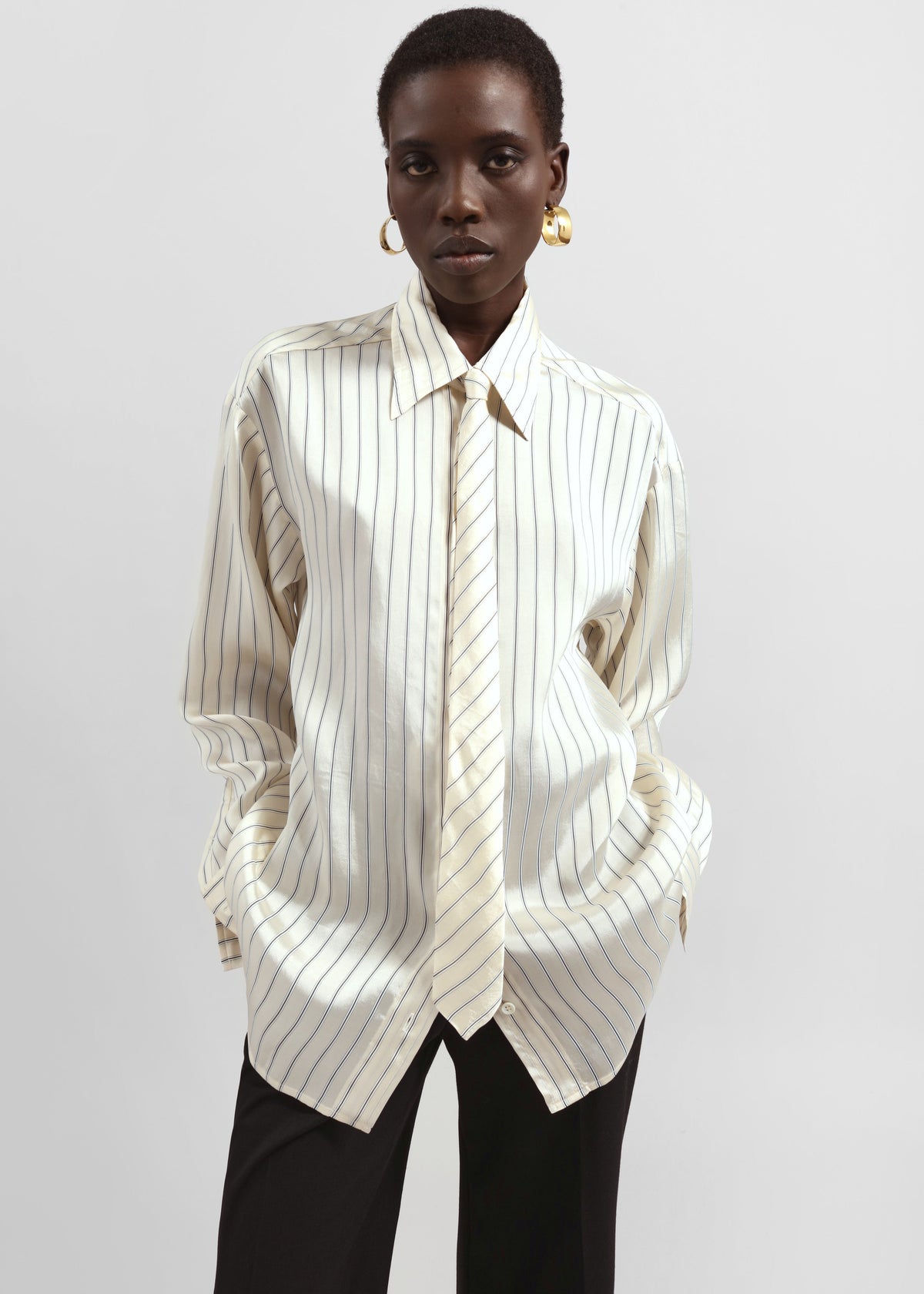 Peri Striped Silk Shirt - Cream/Navy Stripe – view 1 of 4