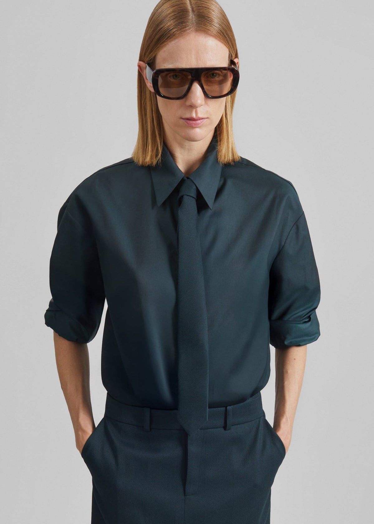 Peri Tie Neck Shirt - Bottle Green – view 1 of 9