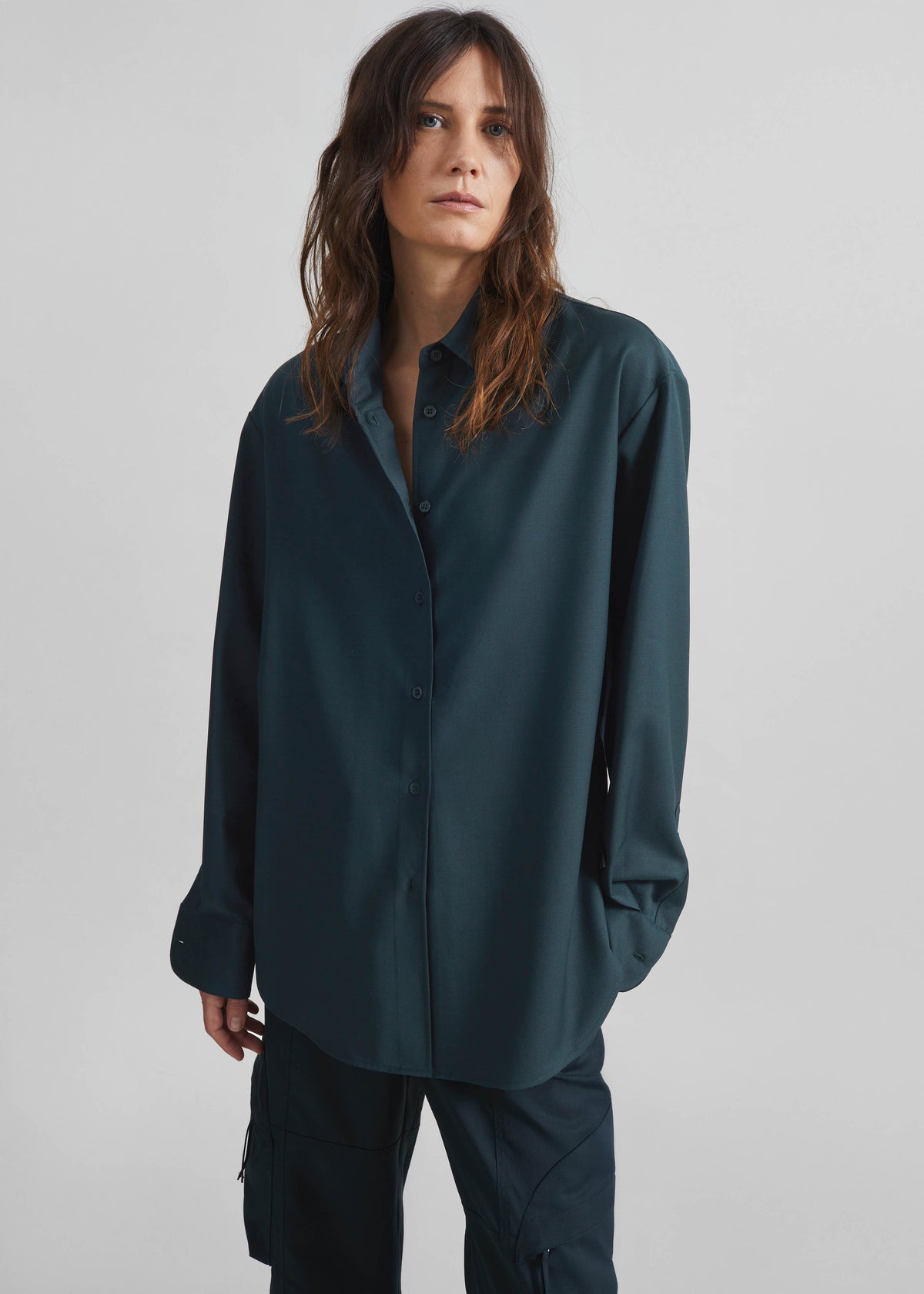 Peri Tie Neck Shirt - Bottle Green – view 2 of 9