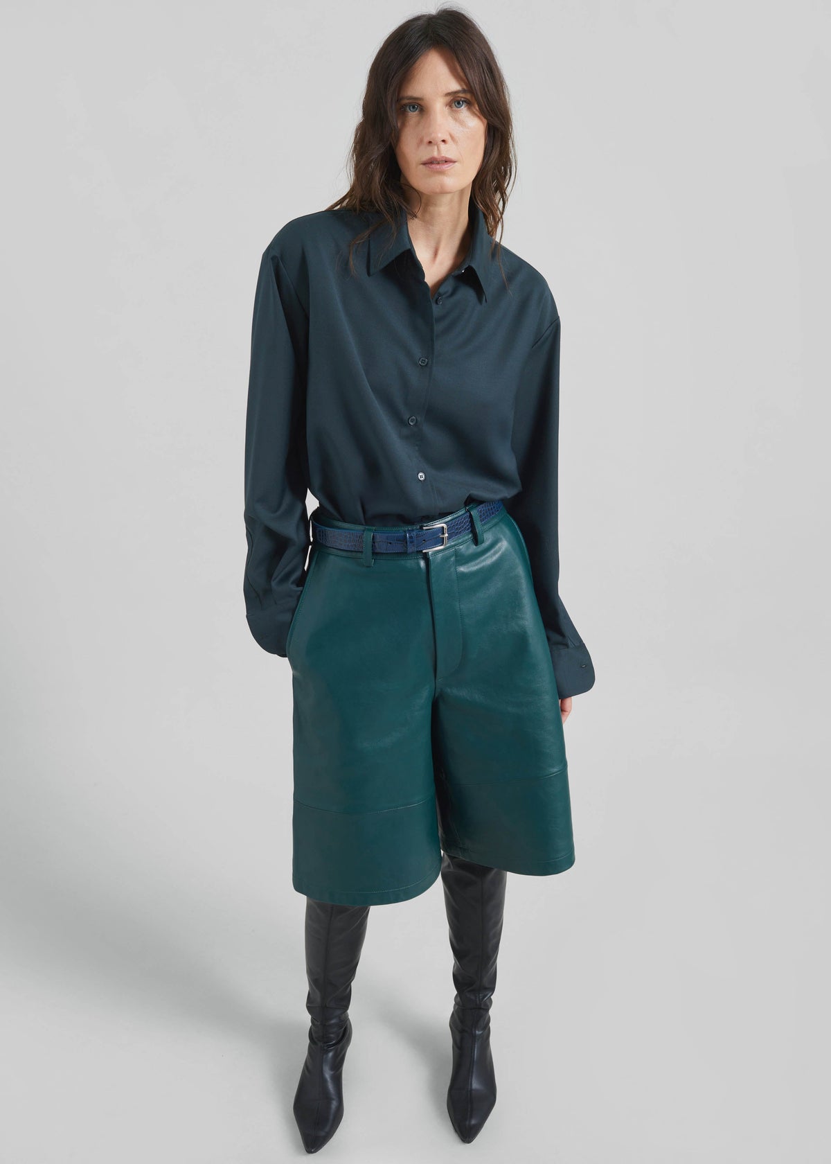 Peri Tie Neck Shirt - Bottle Green – view 5 of 9