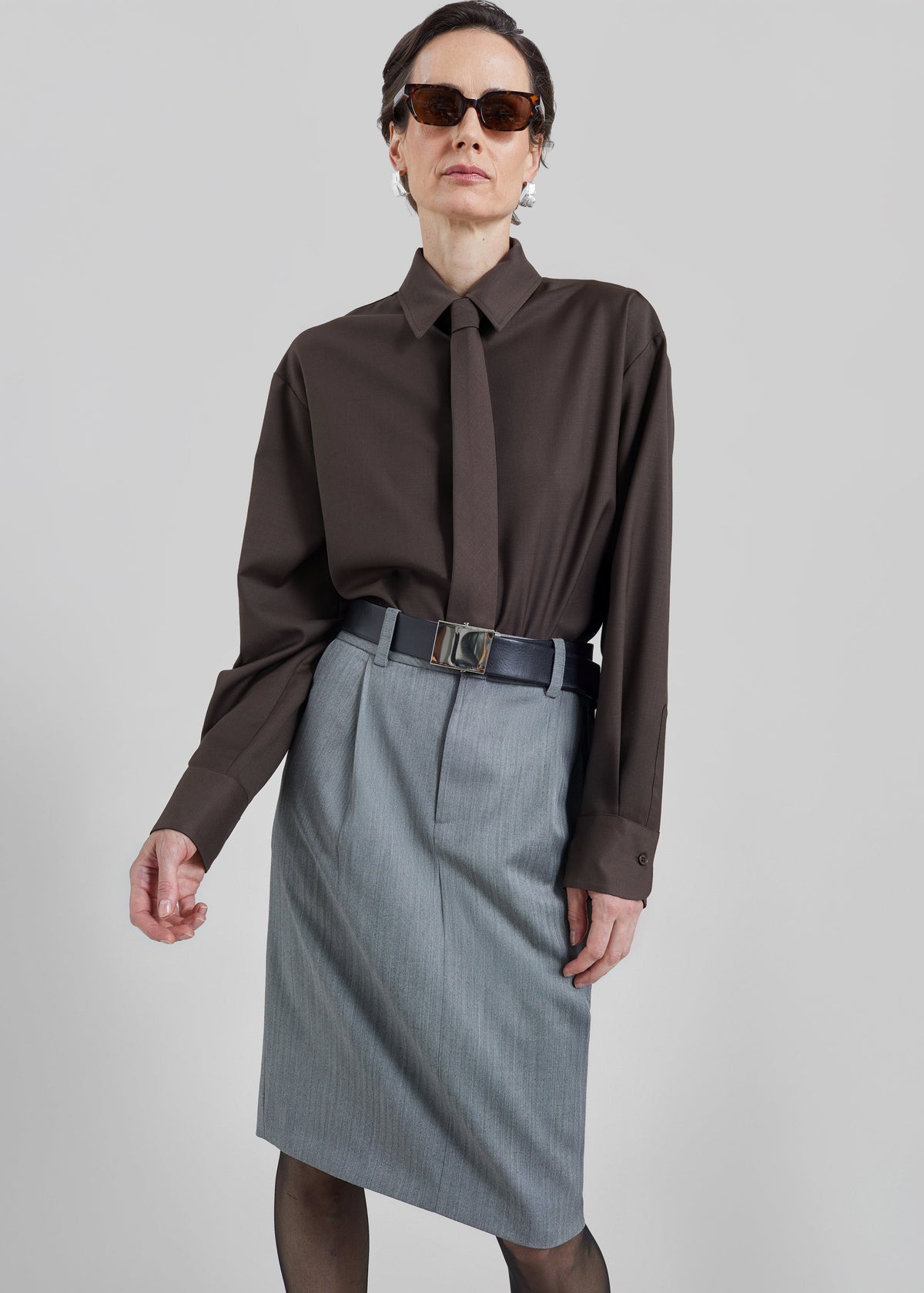 Peri Tie Neck Shirt - Brown – view 4 of 9