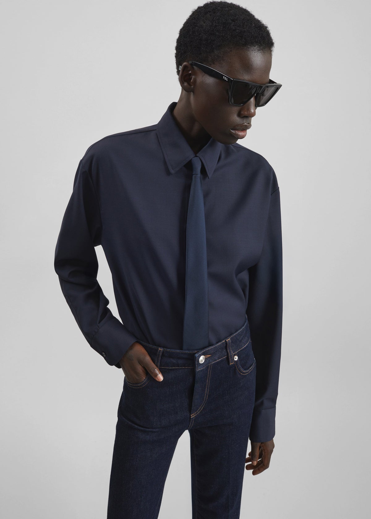 Peri Tie Neck Shirt - Navy – view 2 of 7