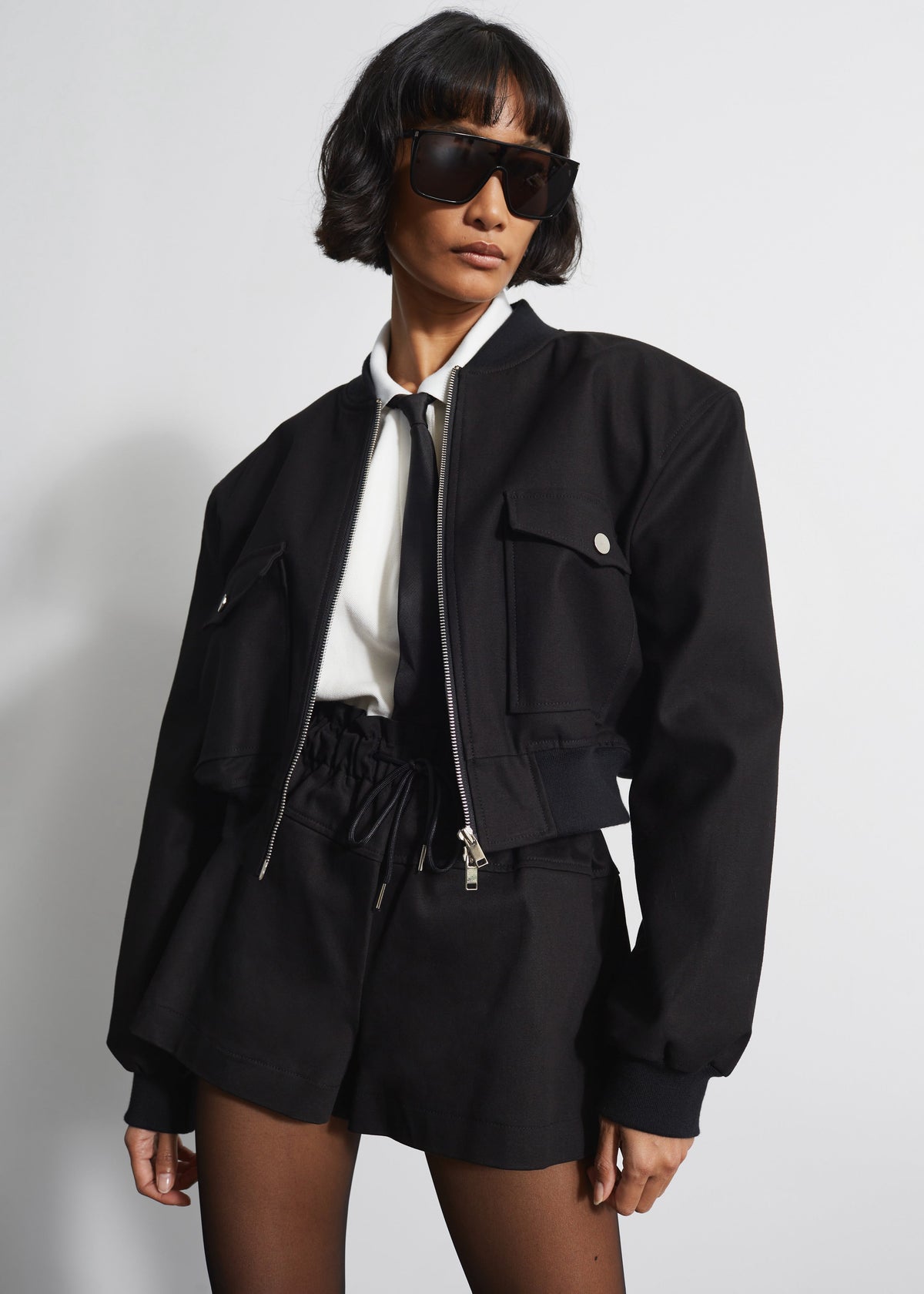 Pomona Crop Bomber Jacket - Black – view 1 of 8