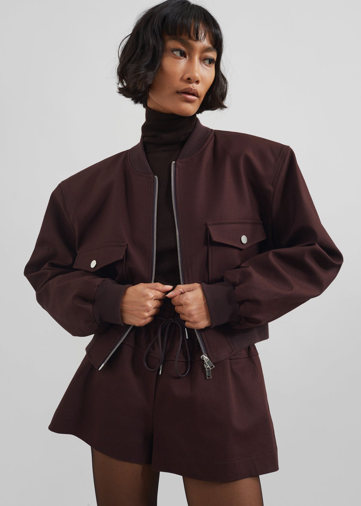 Pomona Crop Bomber Jacket - Burgundy – view 2 of 9