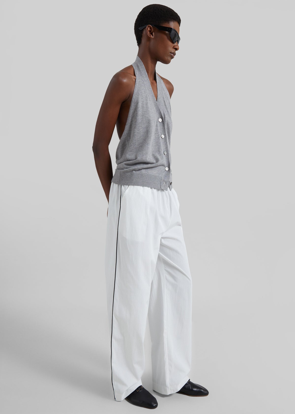 Porto Contrast Piped Pants - White/Black Stripe – view 1 of 10