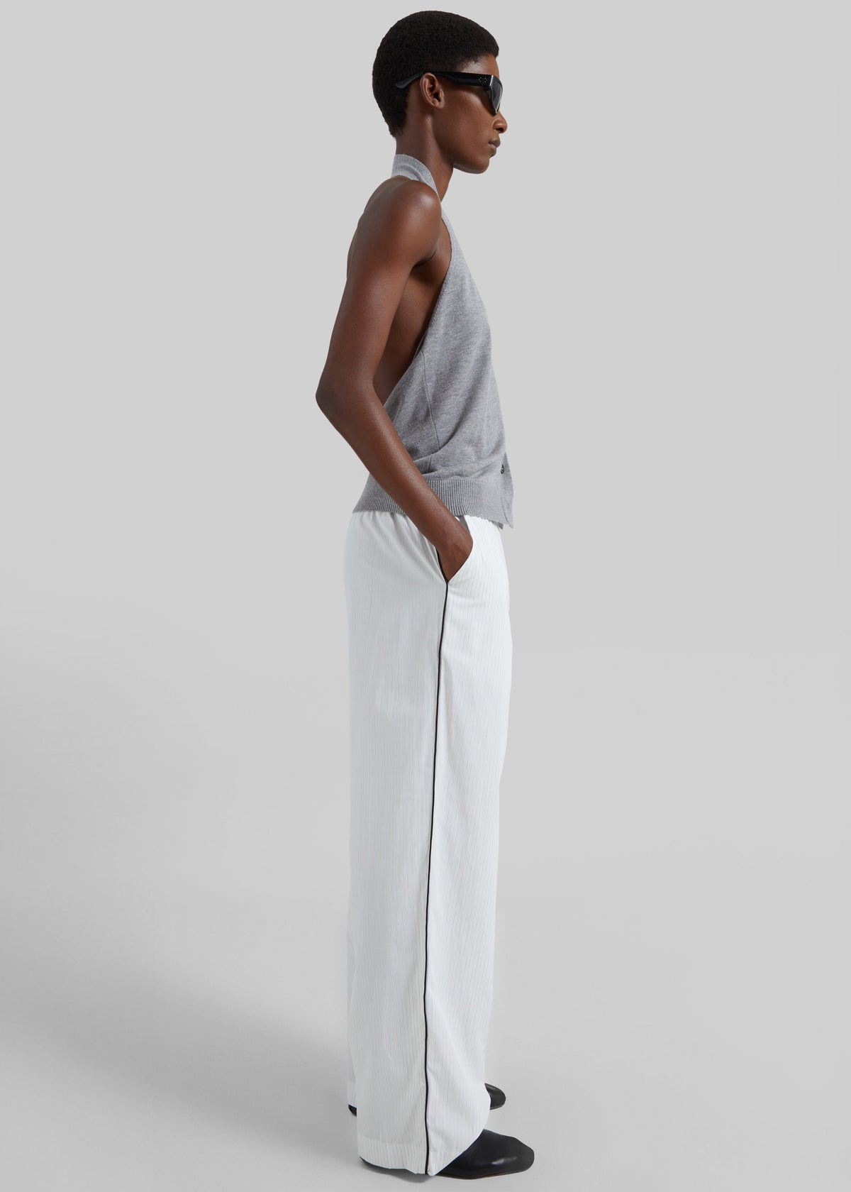 Porto Contrast Piped Pants - White/Black Stripe – view 5 of 10