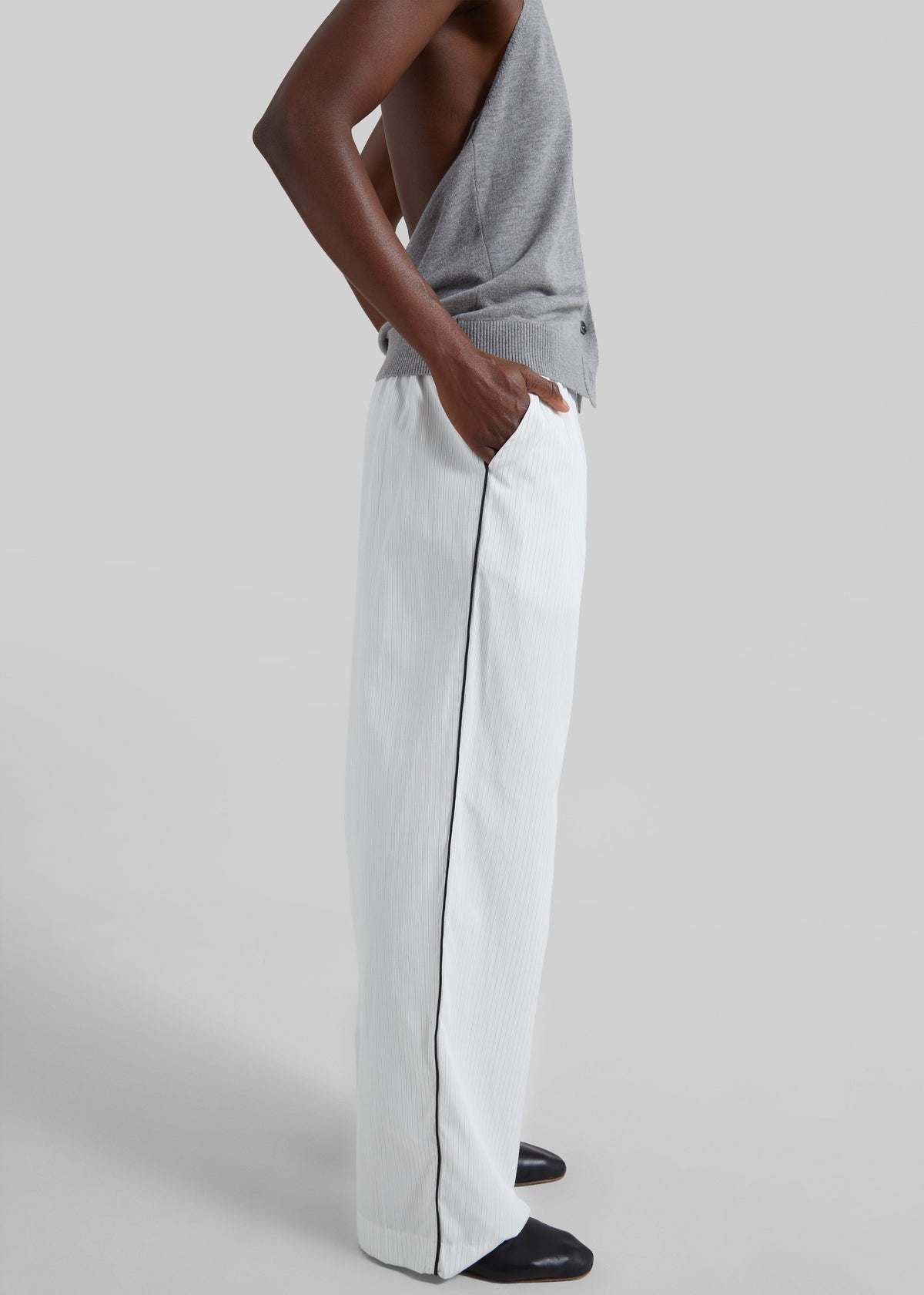 Porto Contrast Piped Pants - White/Black Stripe – view 8 of 10