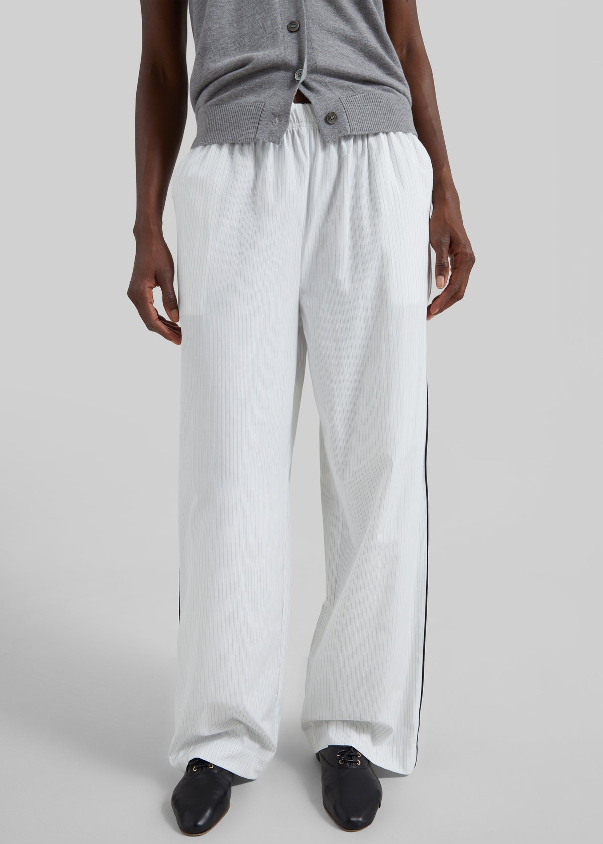 Porto Contrast Piped Pants - White/Black Stripe – view 2 of 10