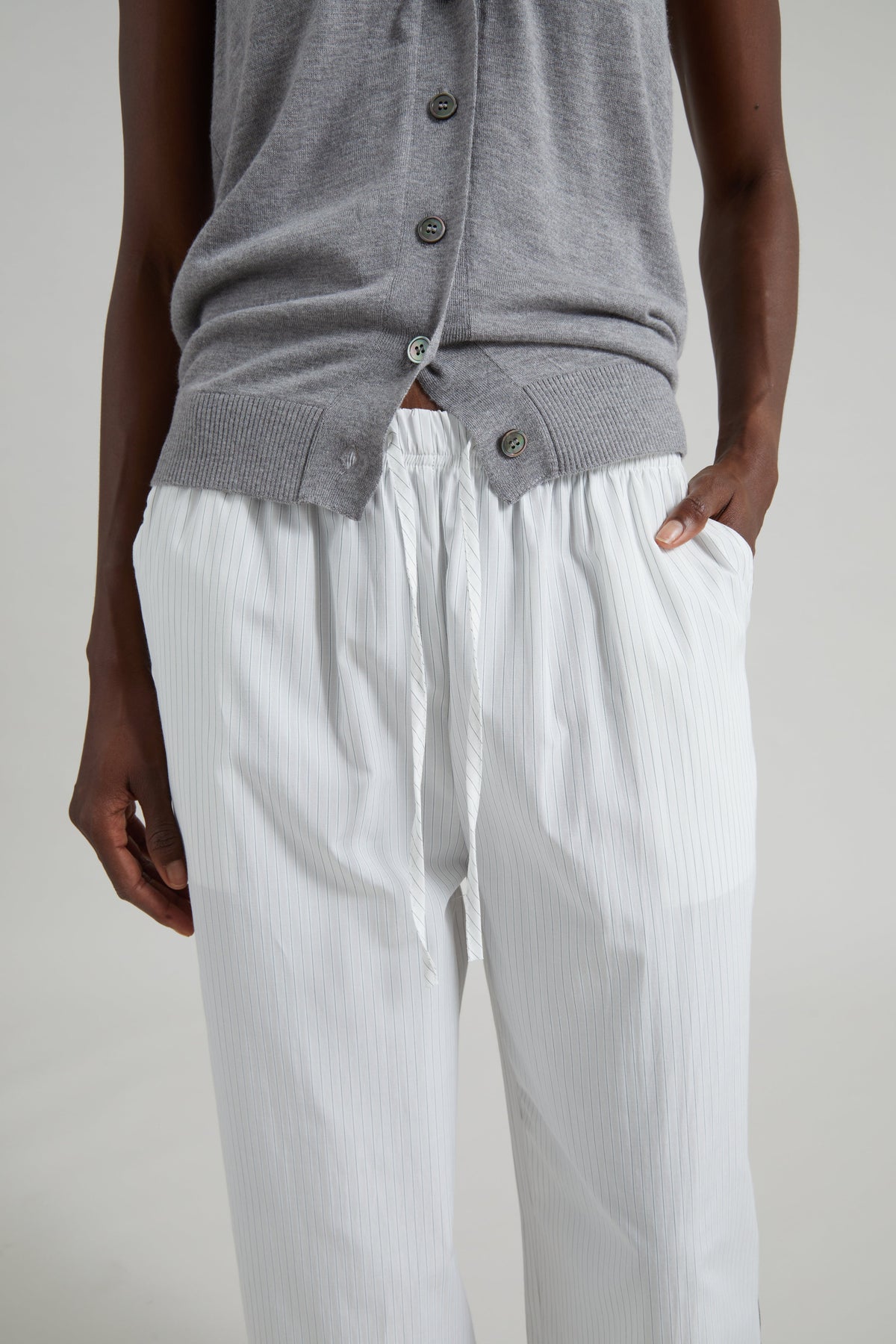 Porto Contrast Piped Pants - White/Black Stripe – view 7 of 10