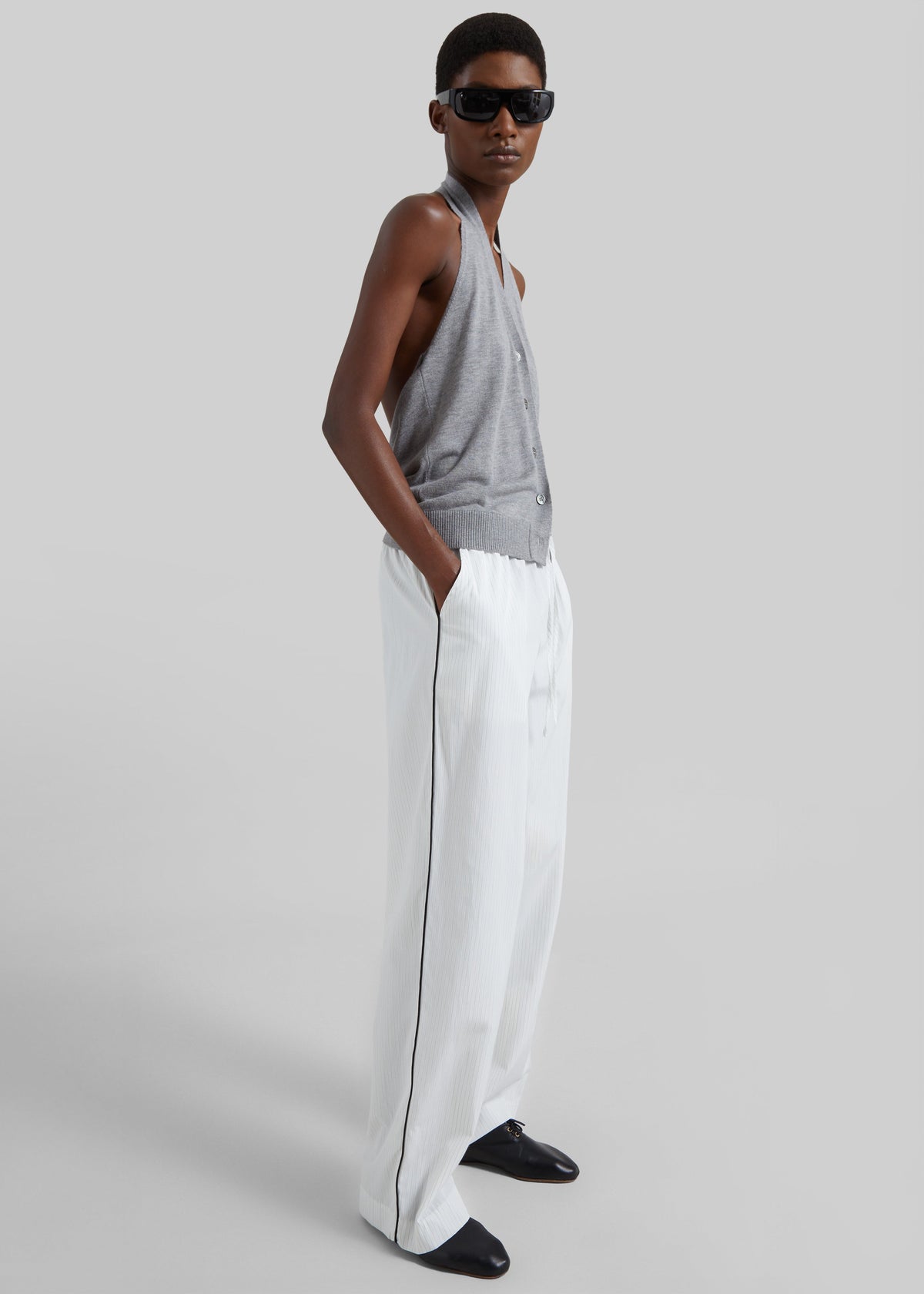 Porto Contrast Piped Pants - White/Black Stripe – view 4 of 10