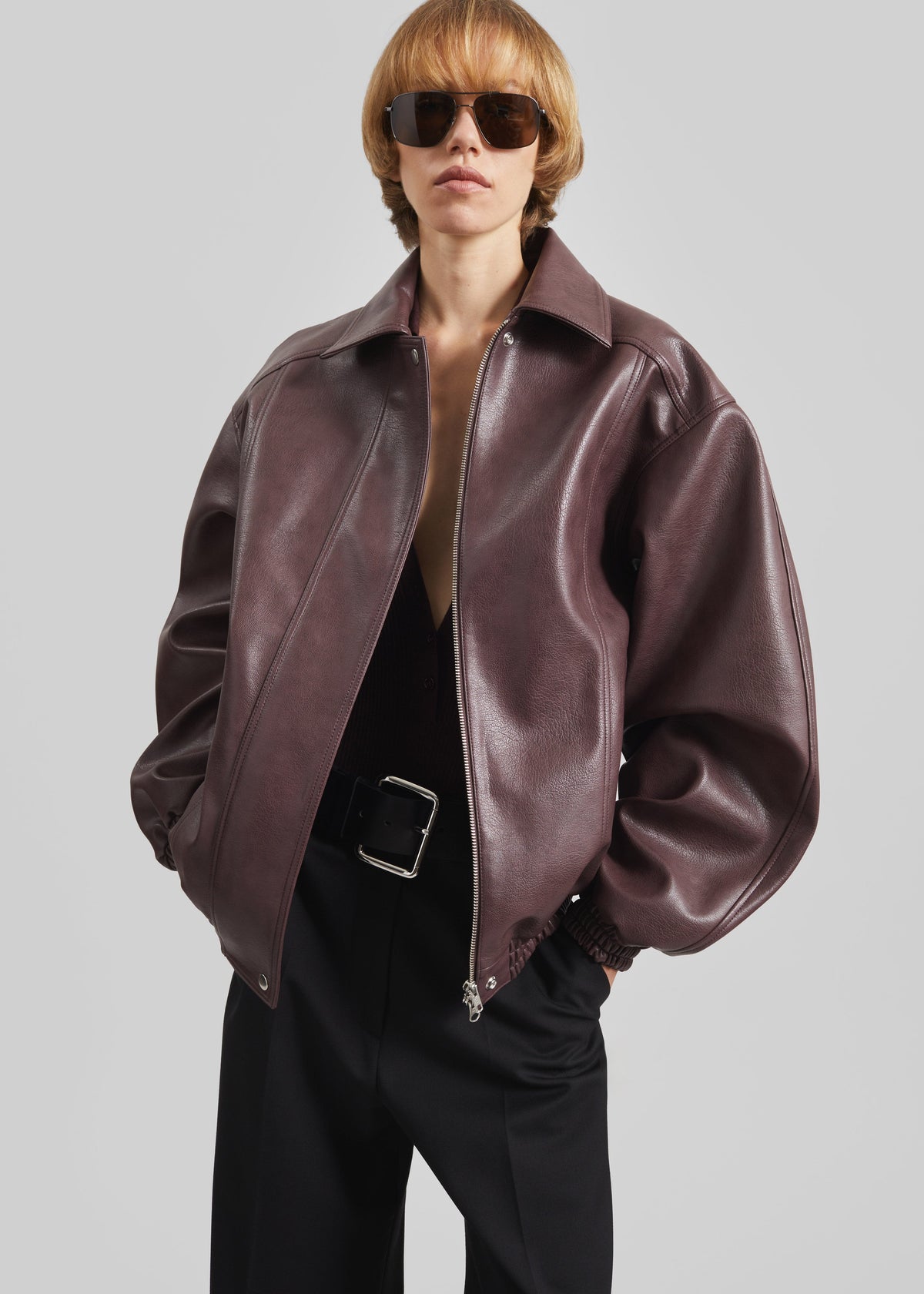 Prescott Faux Leather Jacket - Burgundy – view 1 of 8