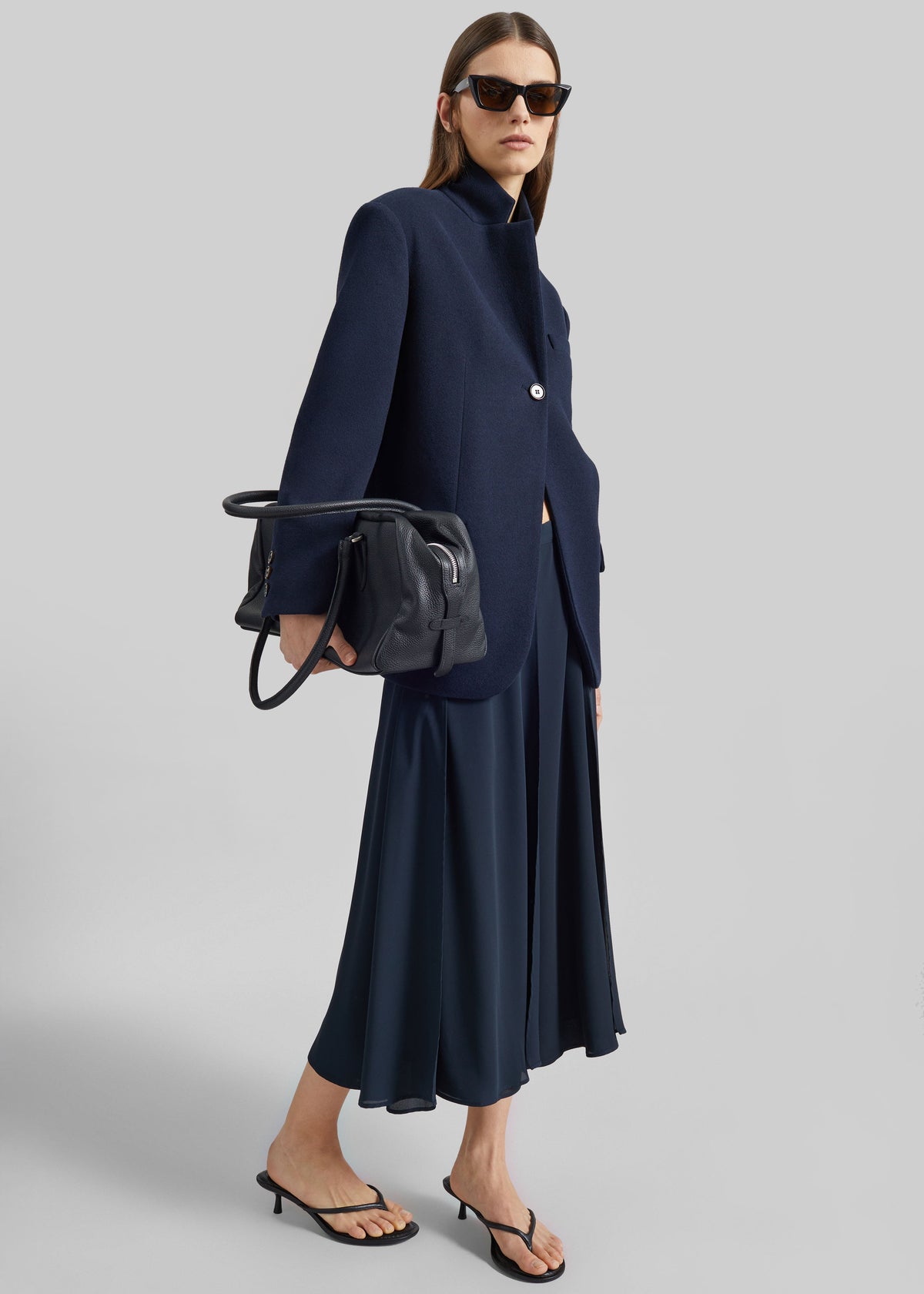 Provence Fluid A-Line Midi Skirt - Navy – view 1 of 9