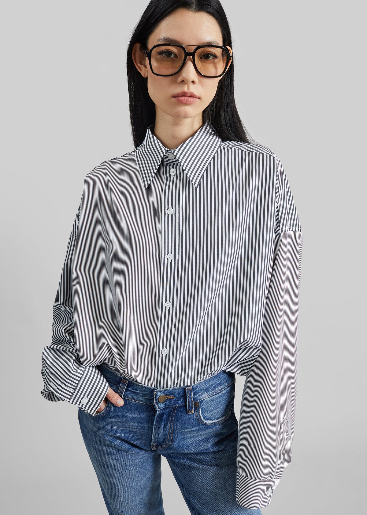 Quillan Button-Down Shirt - White/Black Stripe – view 2 of 9