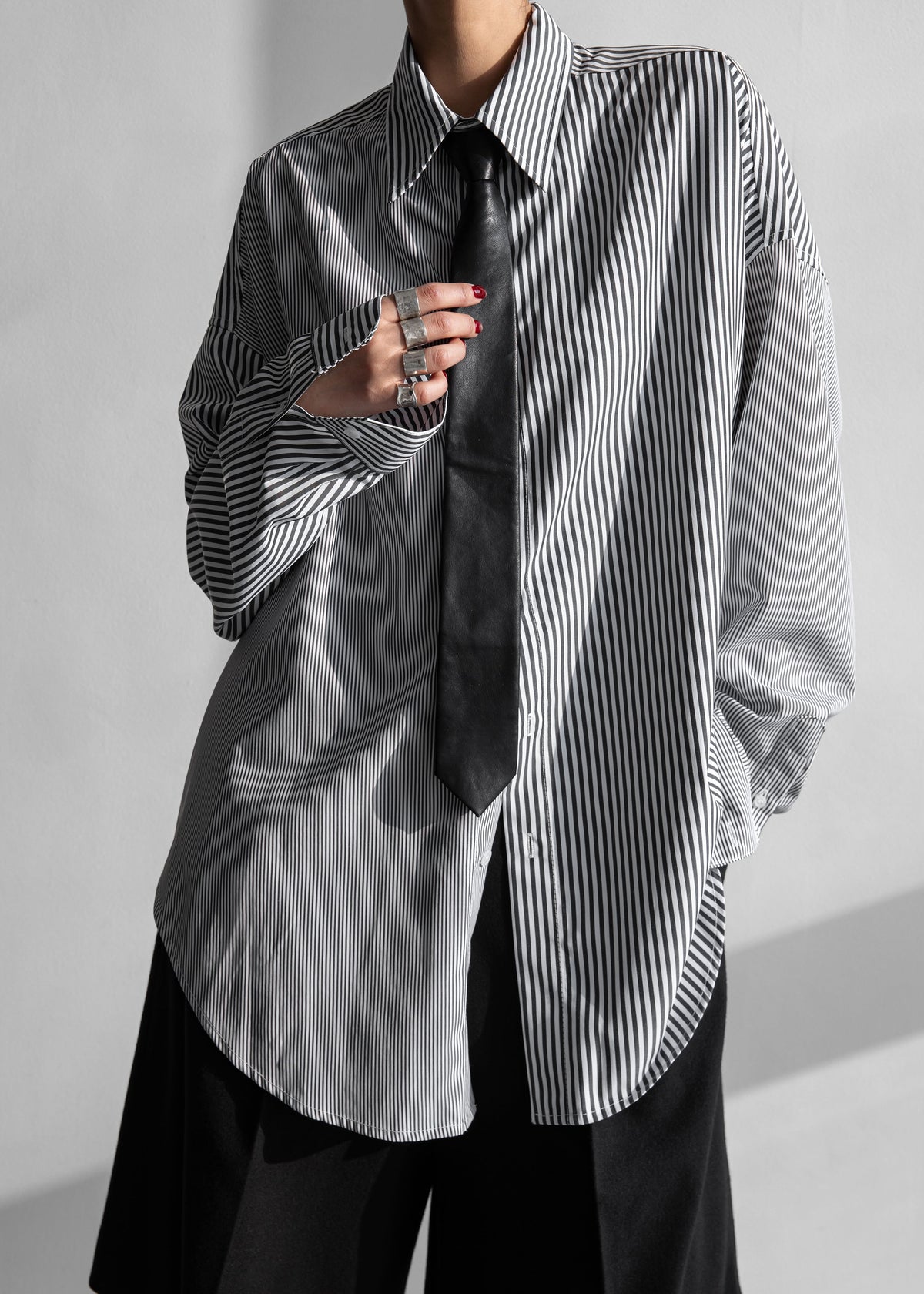 Quillan Button-Down Shirt - White/Black Stripe – view 6 of 9